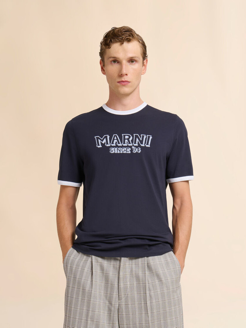 Marni DEEP BLUE COTTON T-SHIRT WITH CONTRAST TRIMS outlook