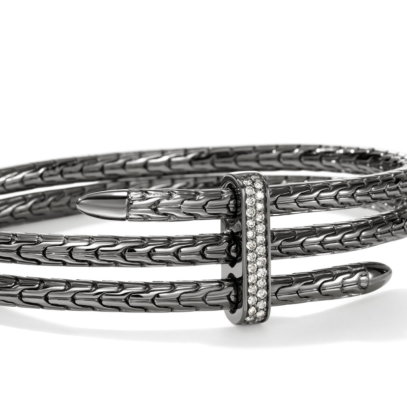 JOHN HARDY Spear Triple Flex Cuff, Dark Silver, Diamonds, 4MM outlook