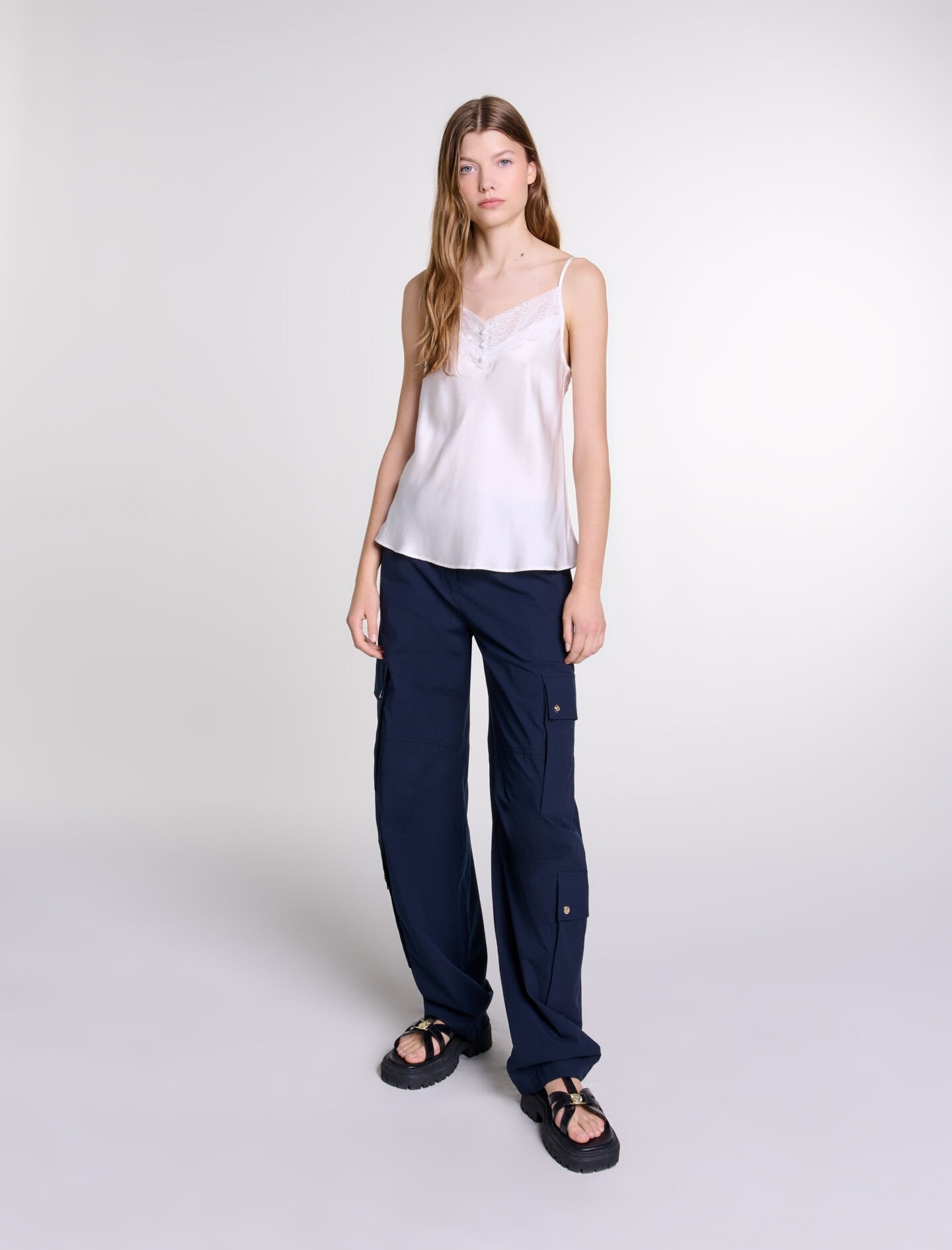 Silk satin and lace top - 2