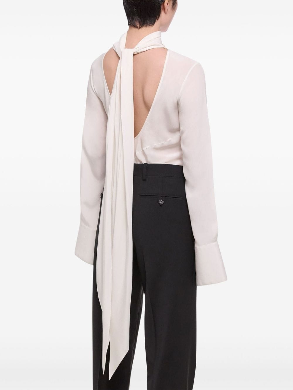 scarf-detail silk blouse - 4