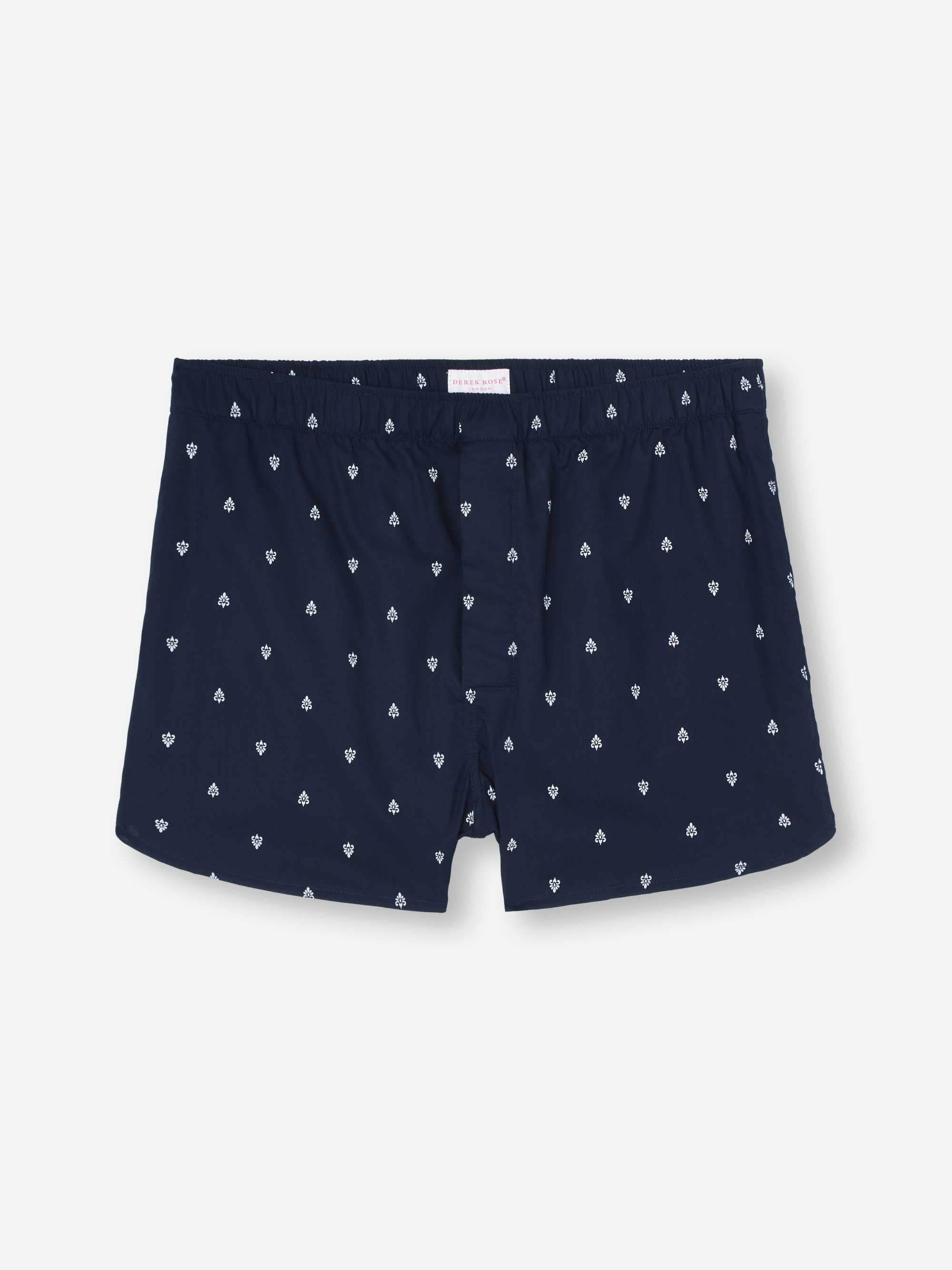 Men's Modern Fit Boxers Cotton Batiste Navy Paisley Motif - 2