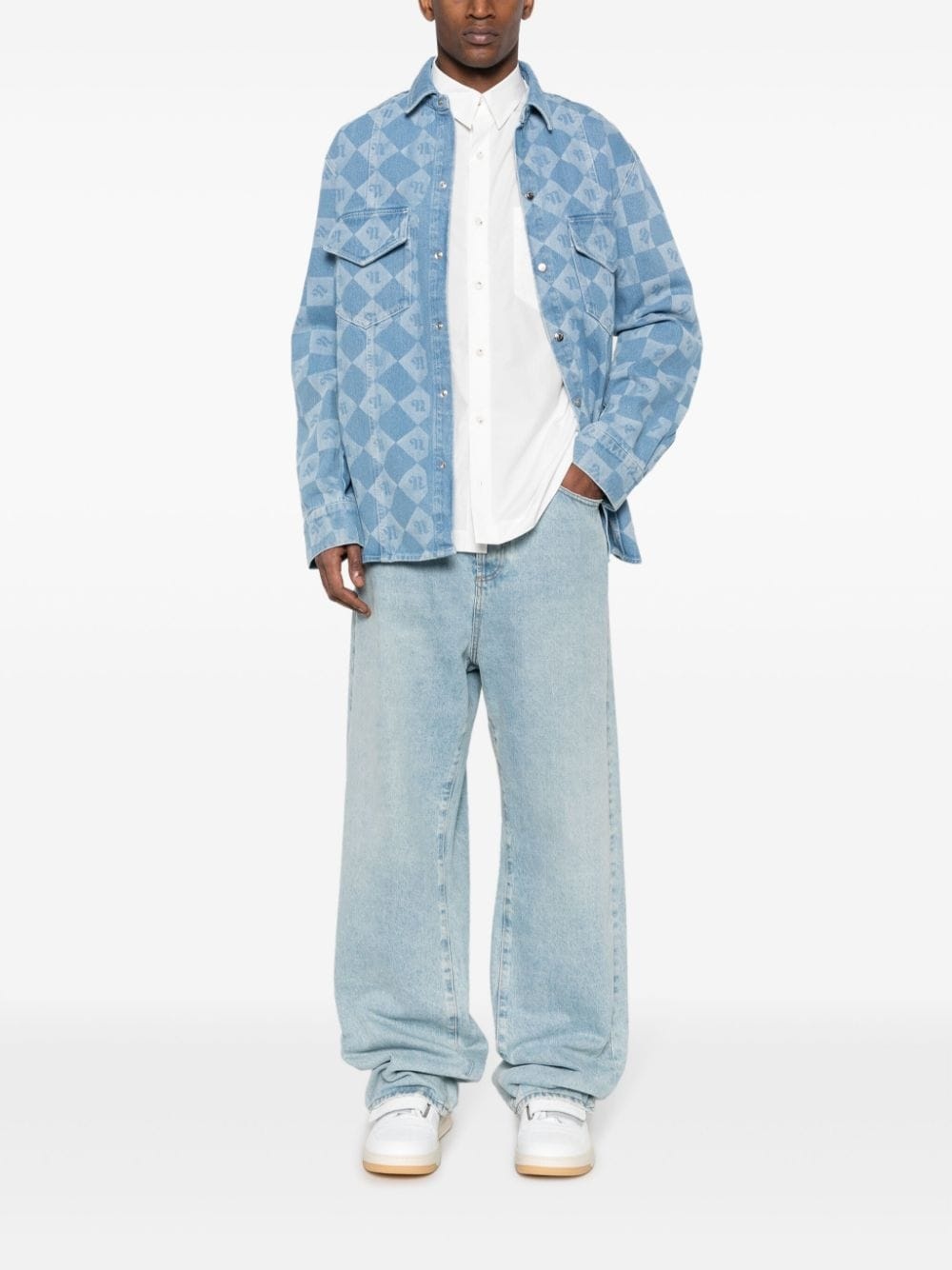 monogram-print denim shirt - 2