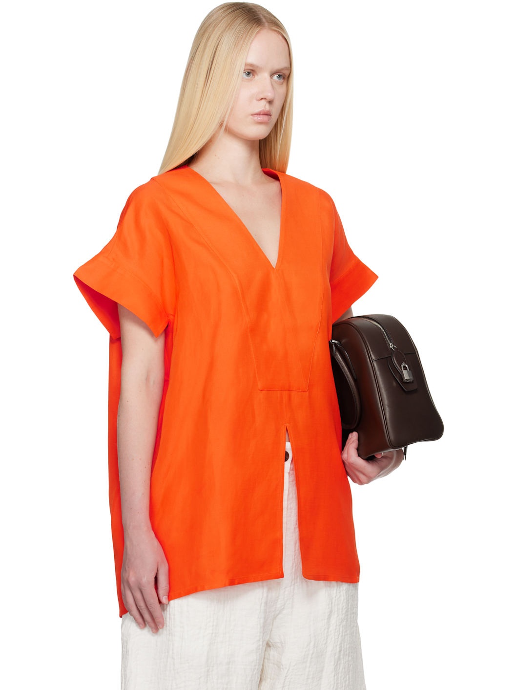 Orange Circe Linen Top - 2