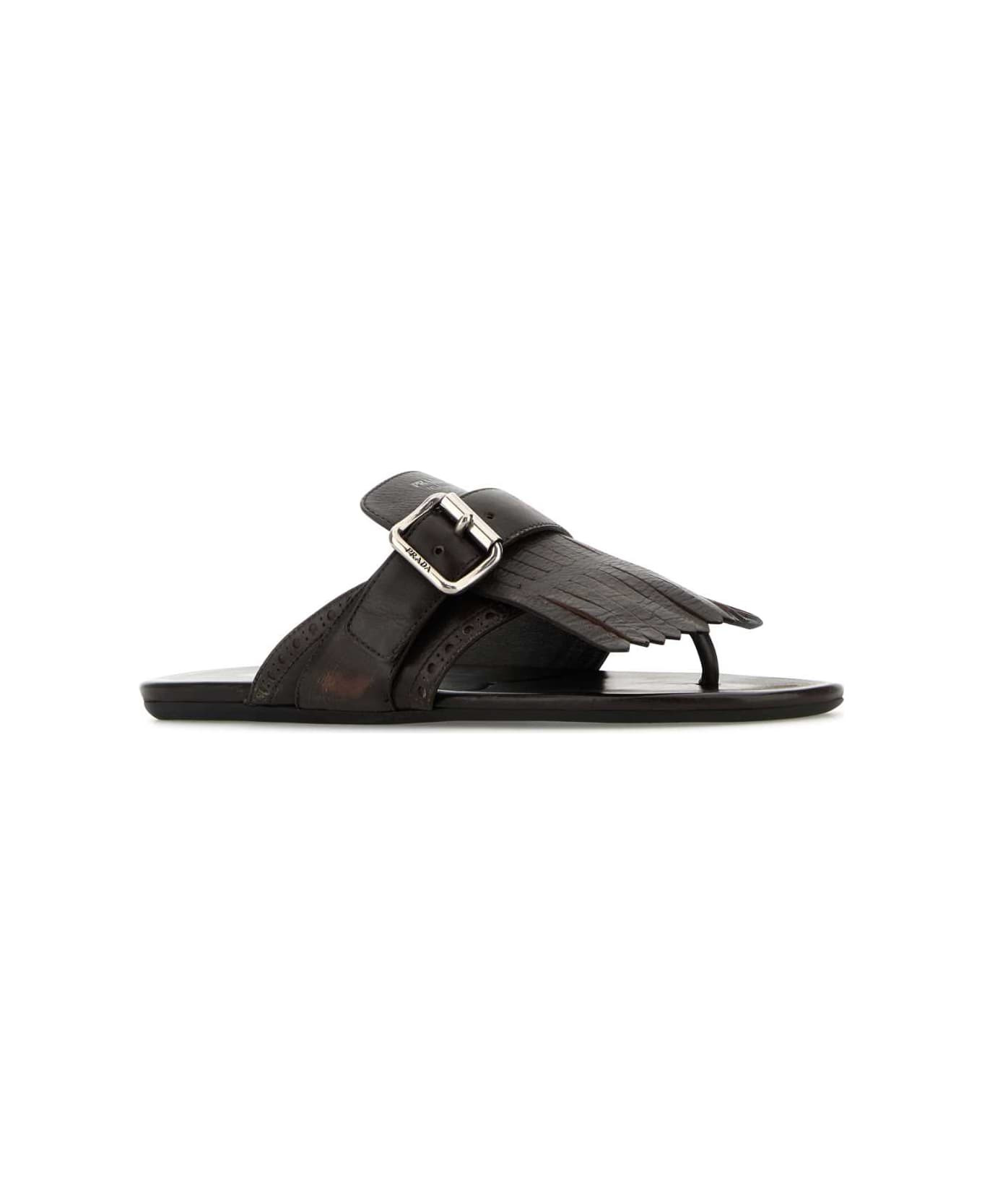 Dark Brown Leather Shuffle Thong Slippers - 2
