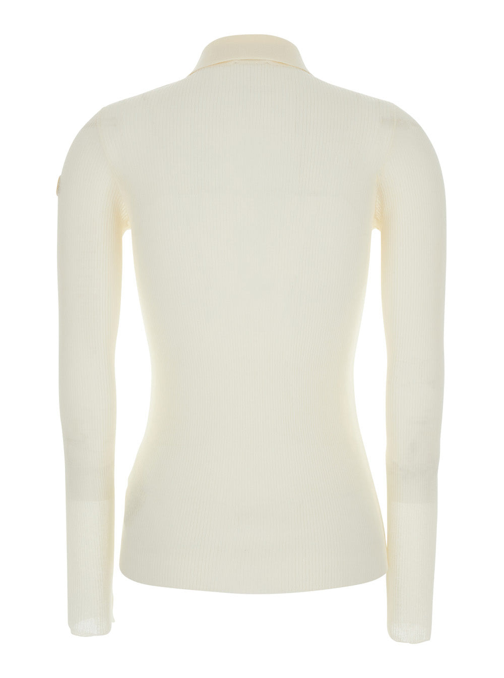 Moncler Women White Ribbed Polo Shirt With Logo Patch Applied On The Sleeve In Cotton Blend Woman - 2