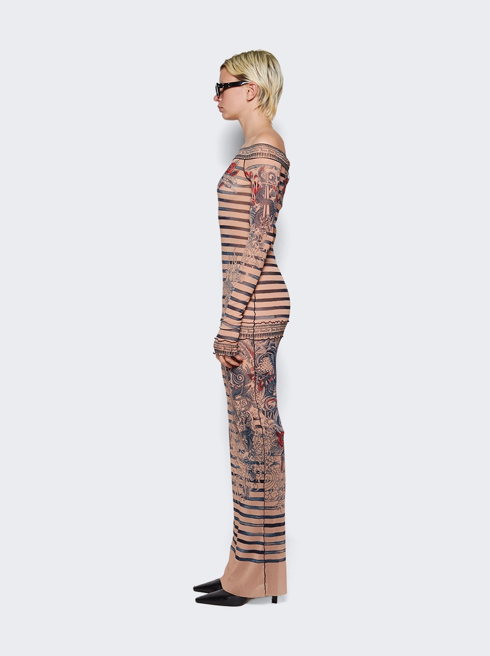 Mariniere Tattoo Maxi Dress Nude And Blue - 5