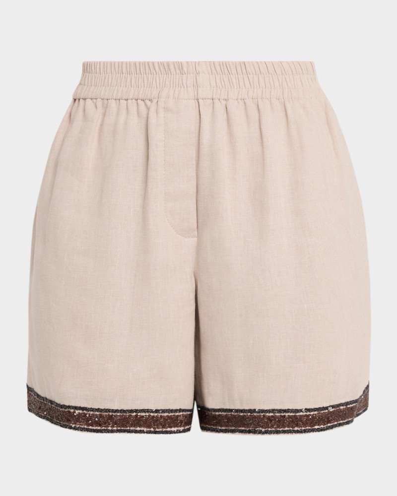 Paillette Embroidered Linen Bermuda Shorts 1