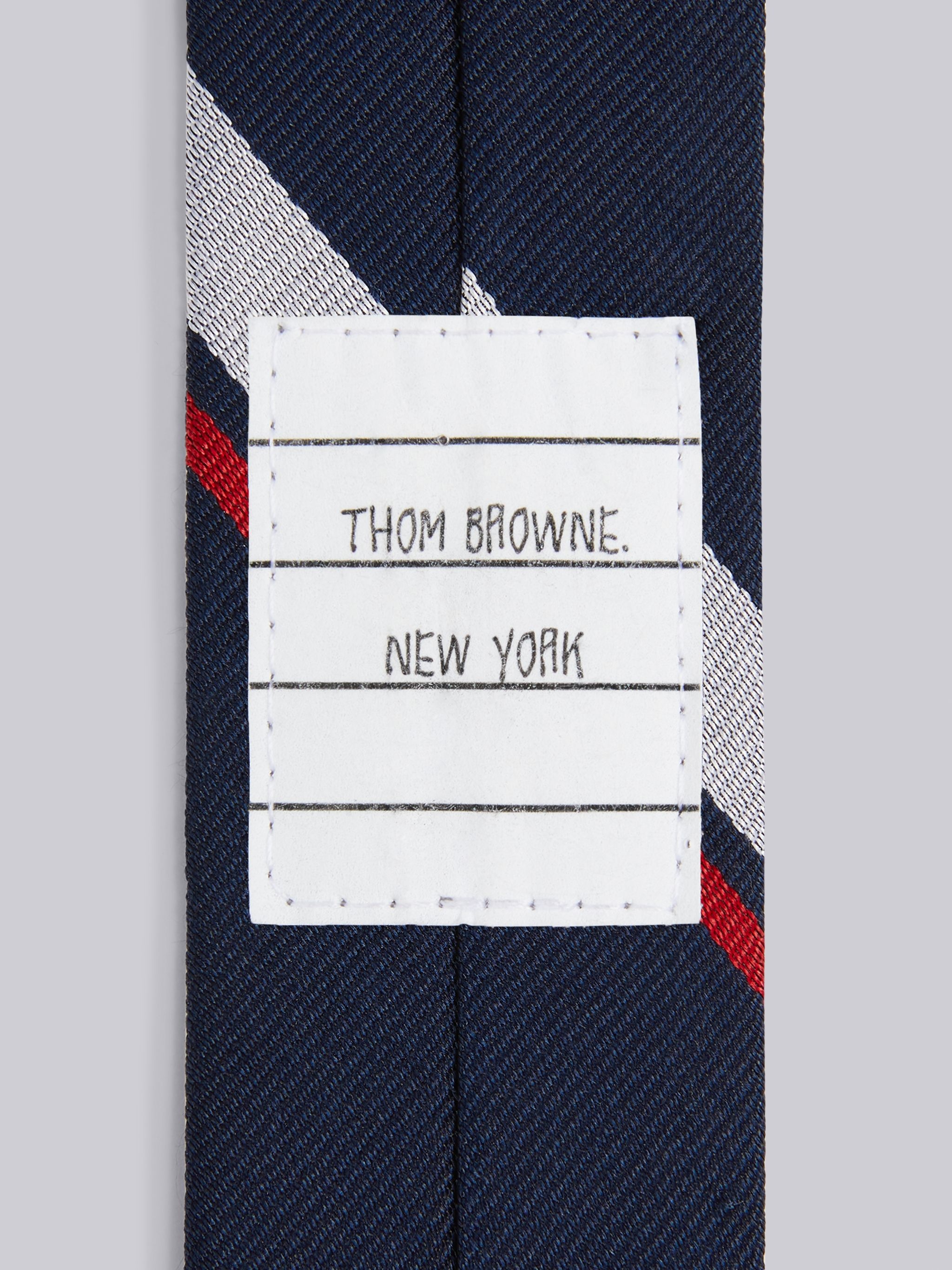 Navy Silk Tricolor Bold Stripe Giraffe Icon Jacquard Tie - 2