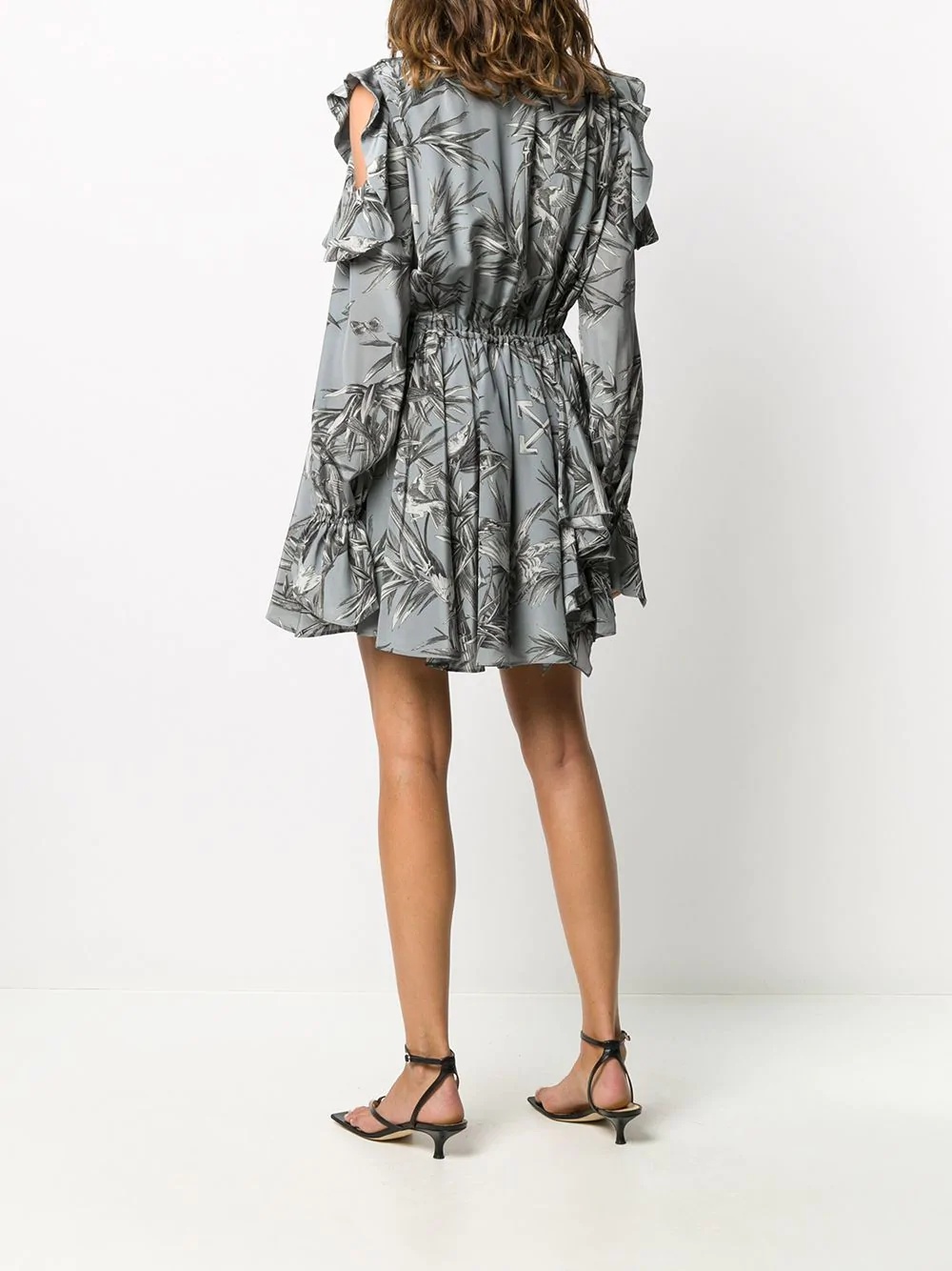 bird print V-neck pleated dress - 4