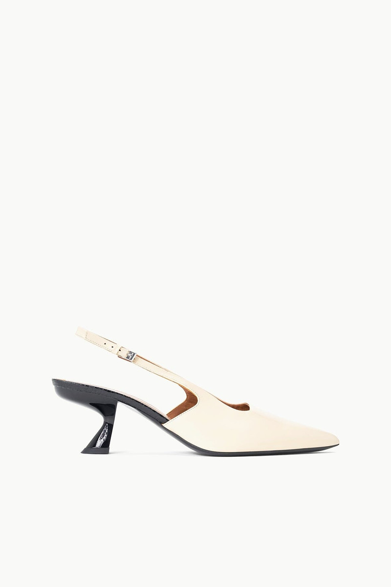 STAUD NEVE SLINGBACK KITTEN HEEL CREAM BLACK 1
