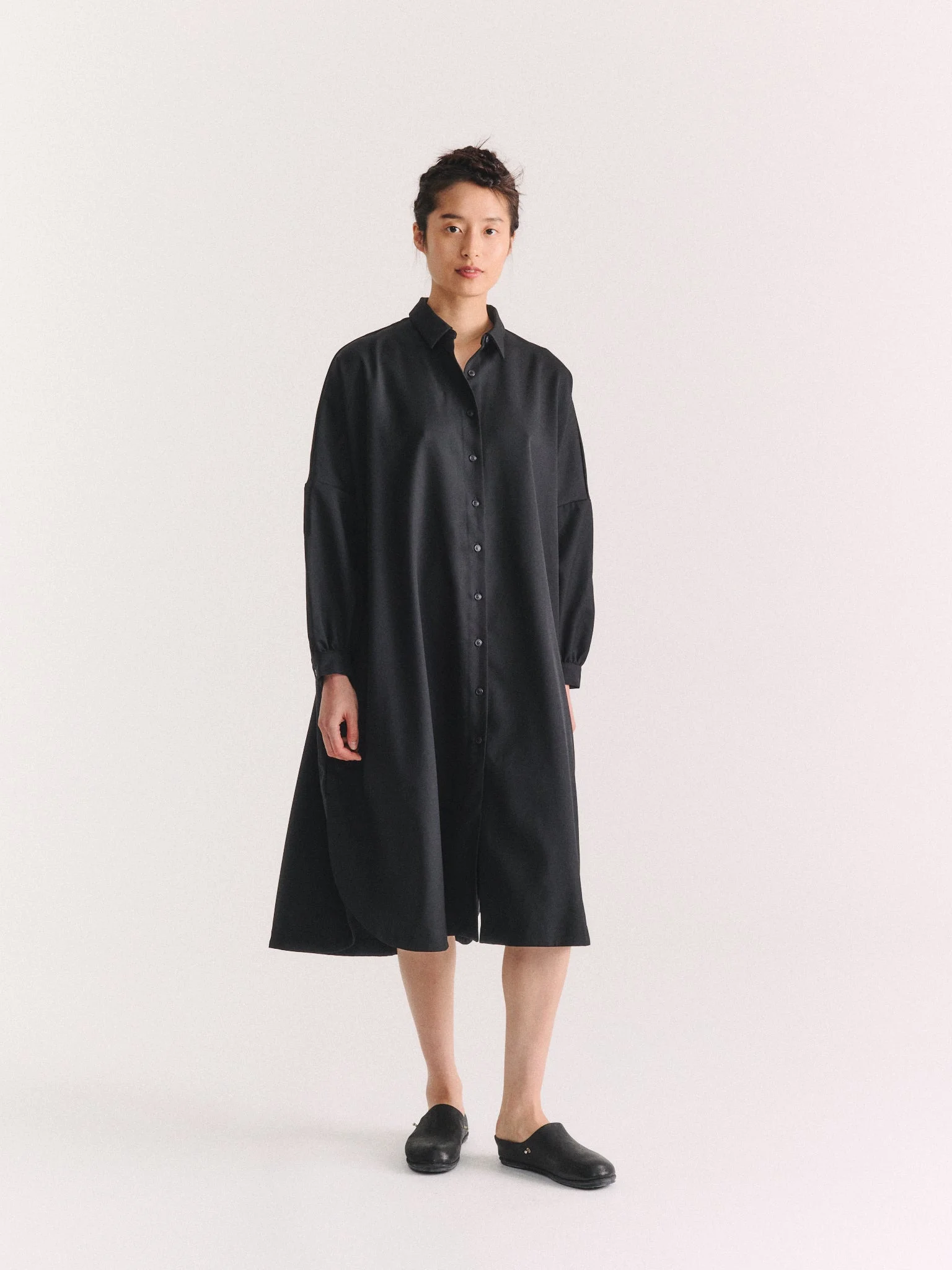 YUKI LONGUE SHIRT - GABERDINE - BLACK - 1