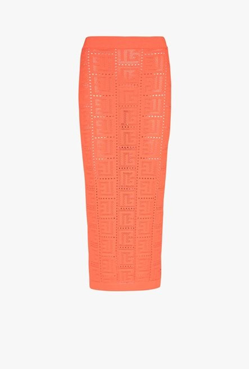 Mid-length 다크 오렌지 eco-designed 니트 스커트 Balmain monogram - 1