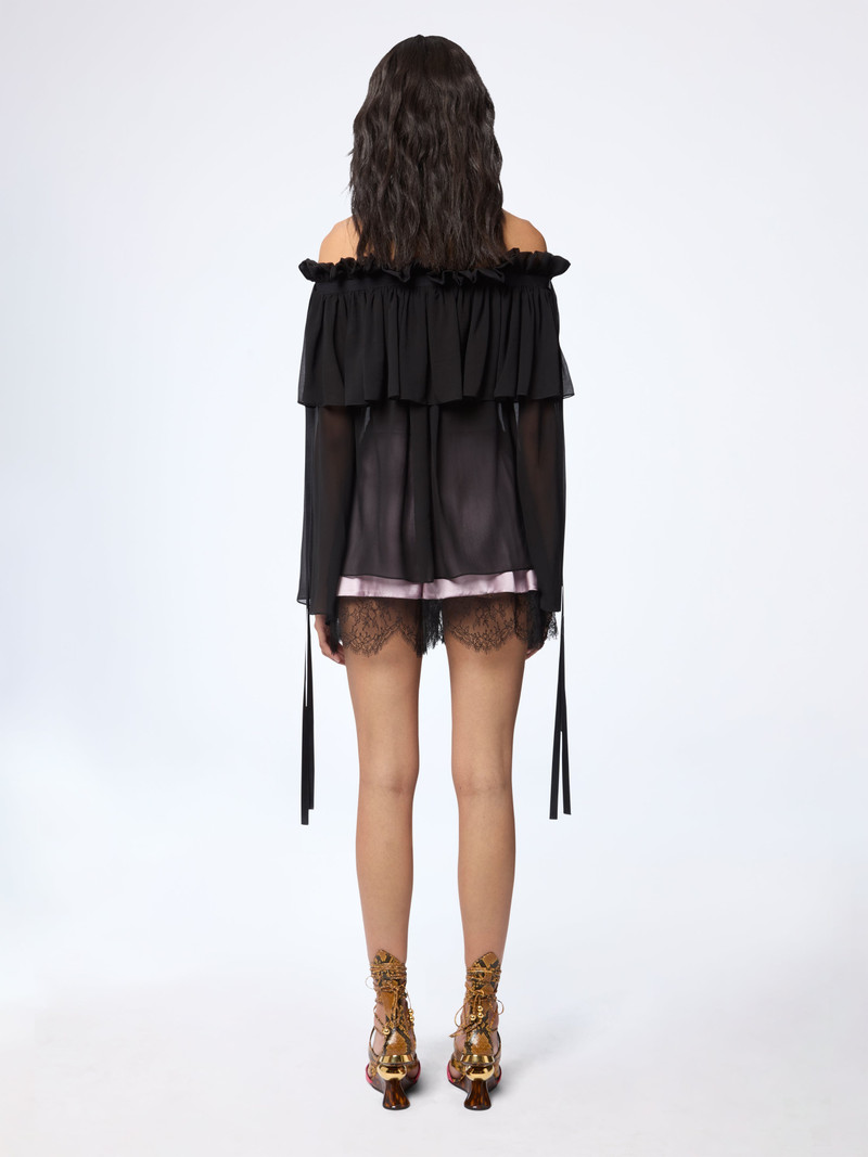 Black Boat Neck Silk Top With Bow Details 4