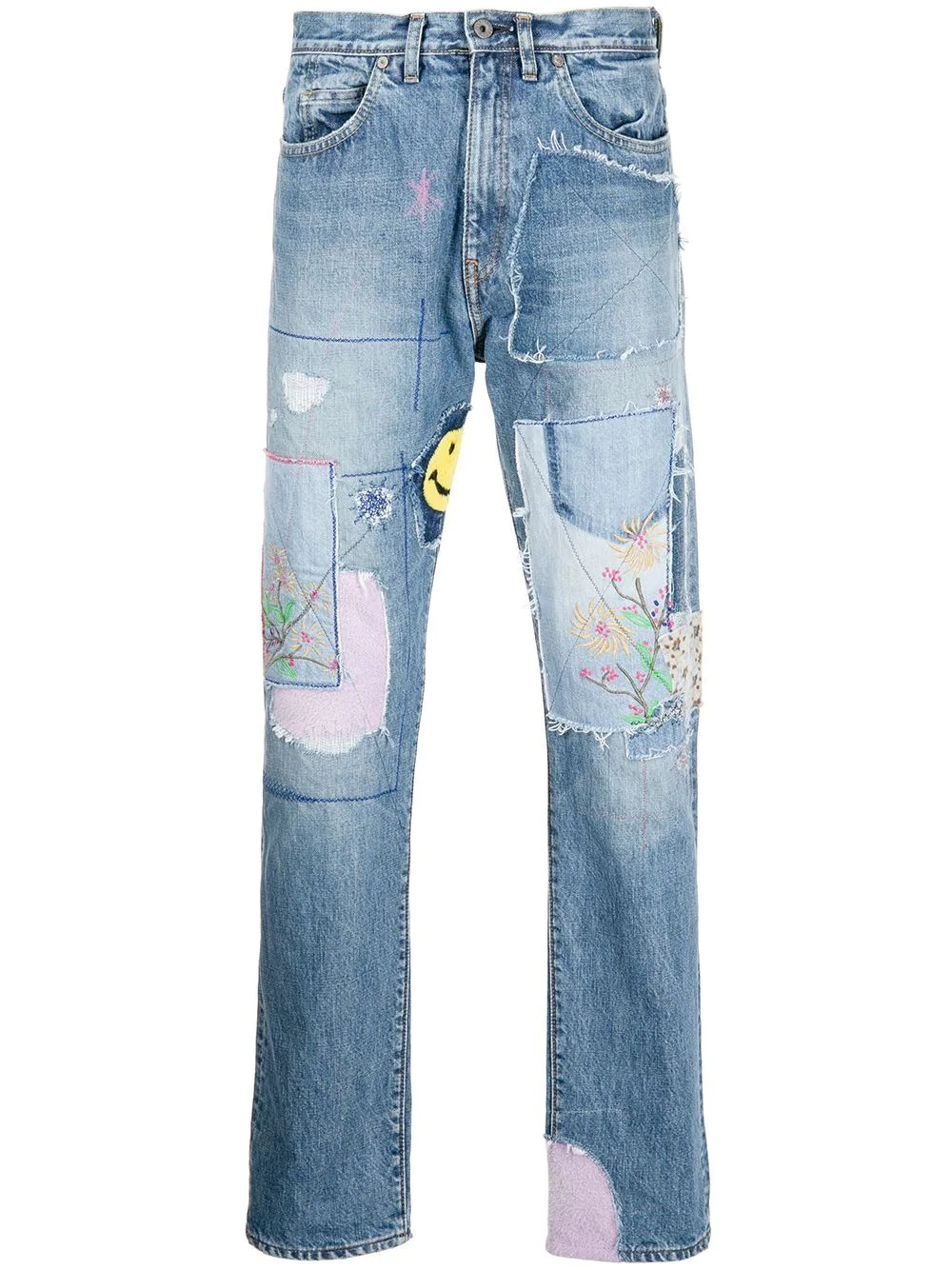 OKABILLY patchwork straight-leg jeans - 1