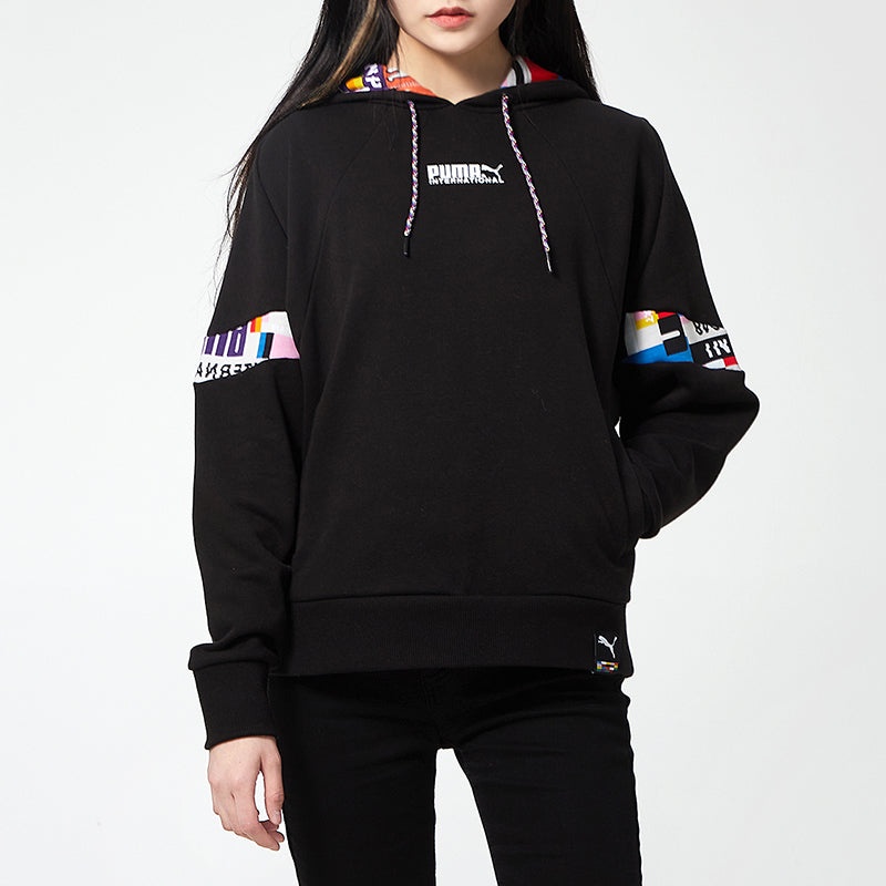 (WMNS) PUMA International Hoodie 'Black White' 531351-01 - 3