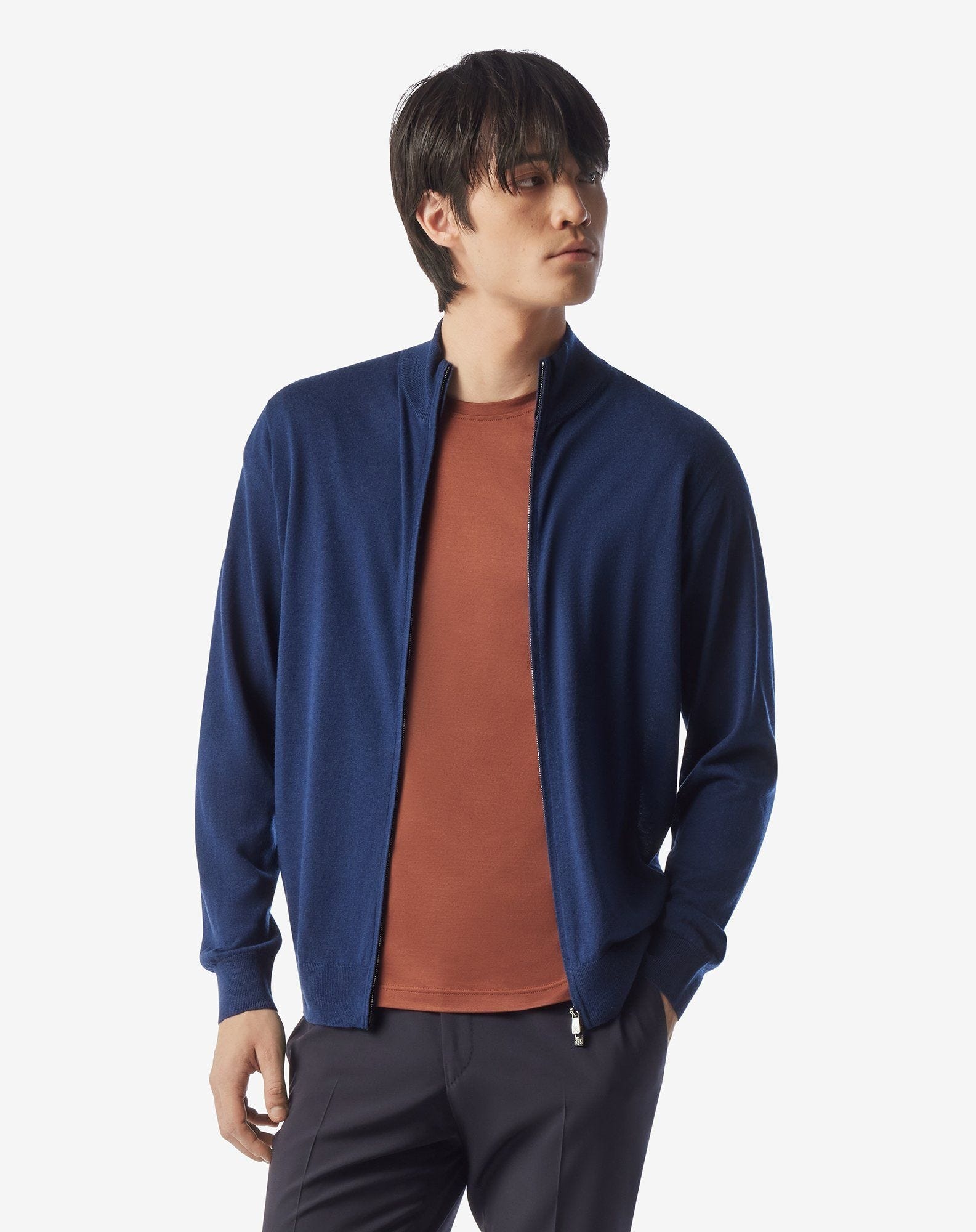 China blue silk and cashmere full zip knitwear - 2