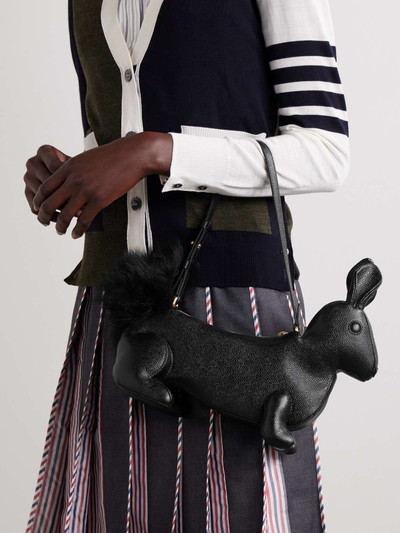 Thom Browne Rabbit faux fur-trimmed textured-leather shoulder bag outlook