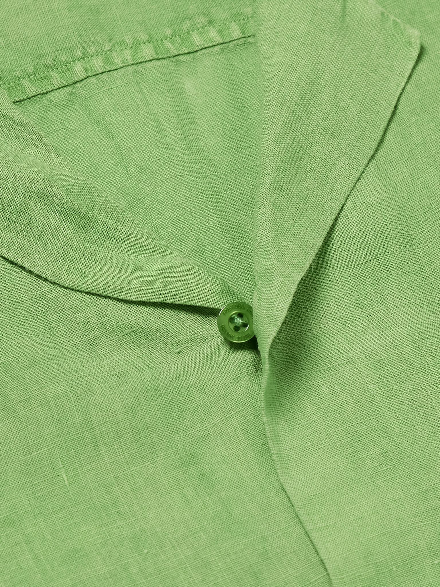 Angelo Camp-Collar Linen Shirt Green - 4