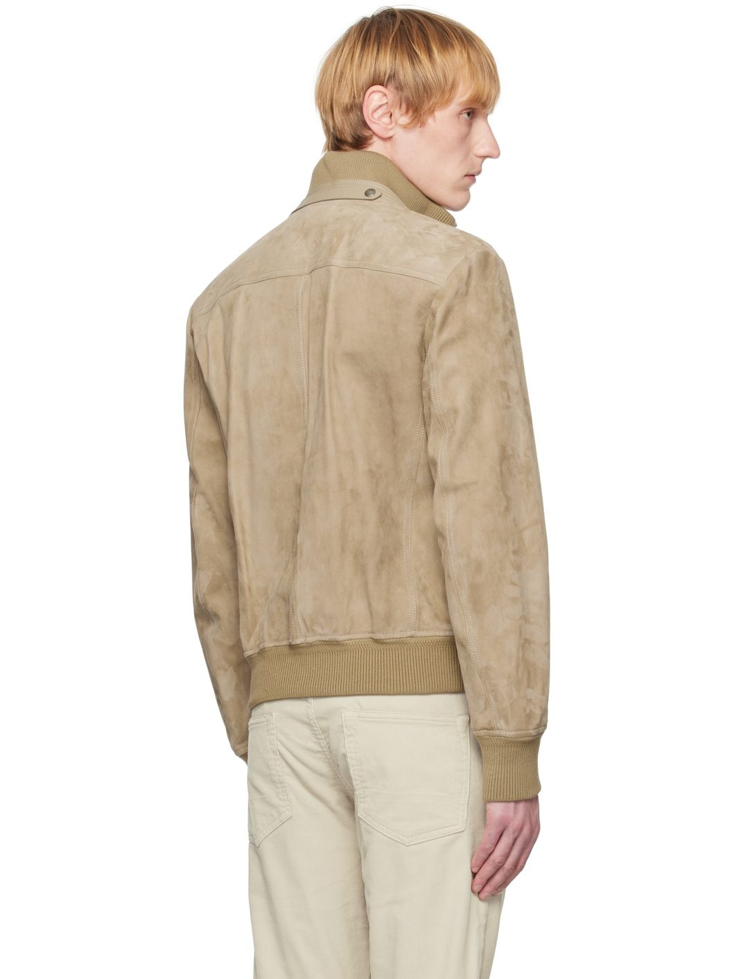 Khaki Chest Pocket Suede Bomber Jacket - 3