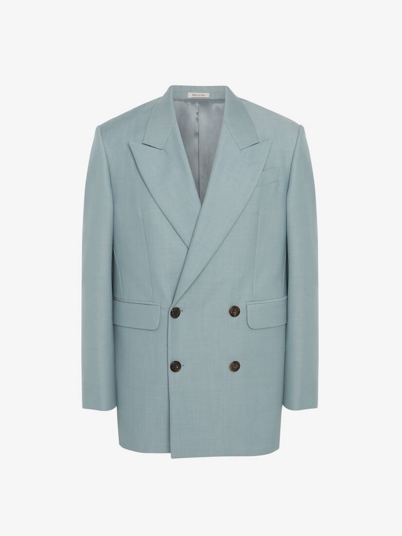 Double-breasted Wool Mohair Jacket in Paradise Blue - 1