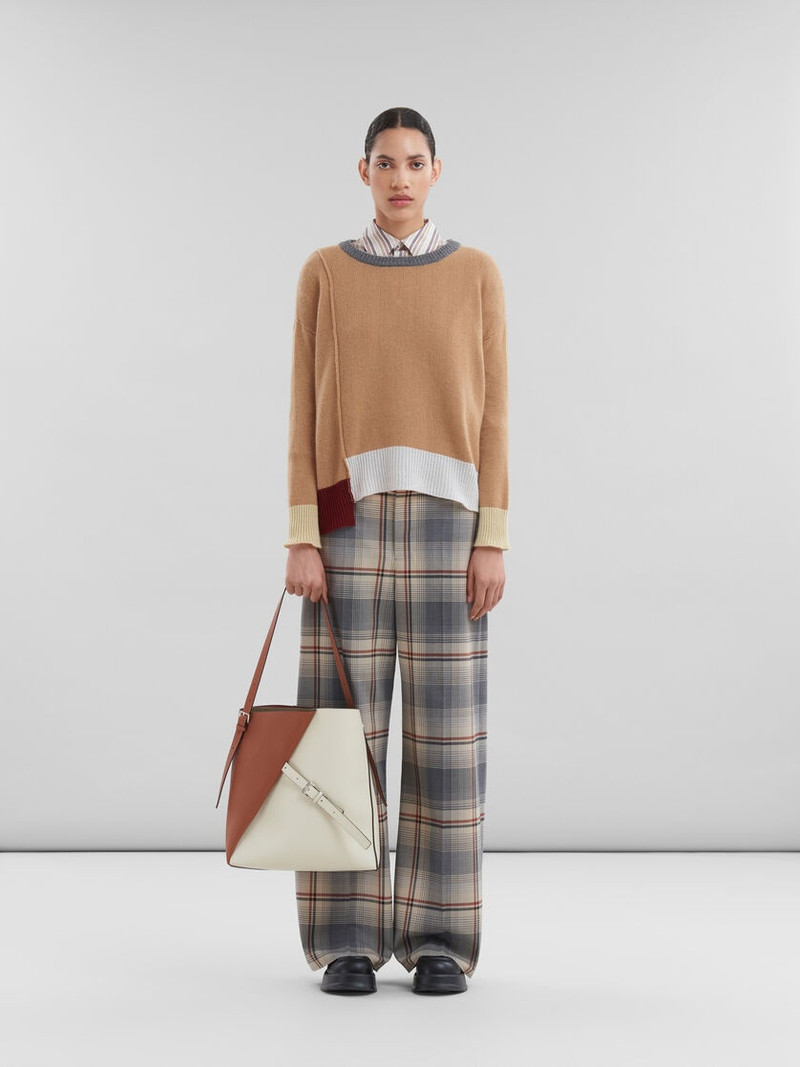Marni BROWN AND WHITE LEATHER REVERSE HOBO BAG outlook