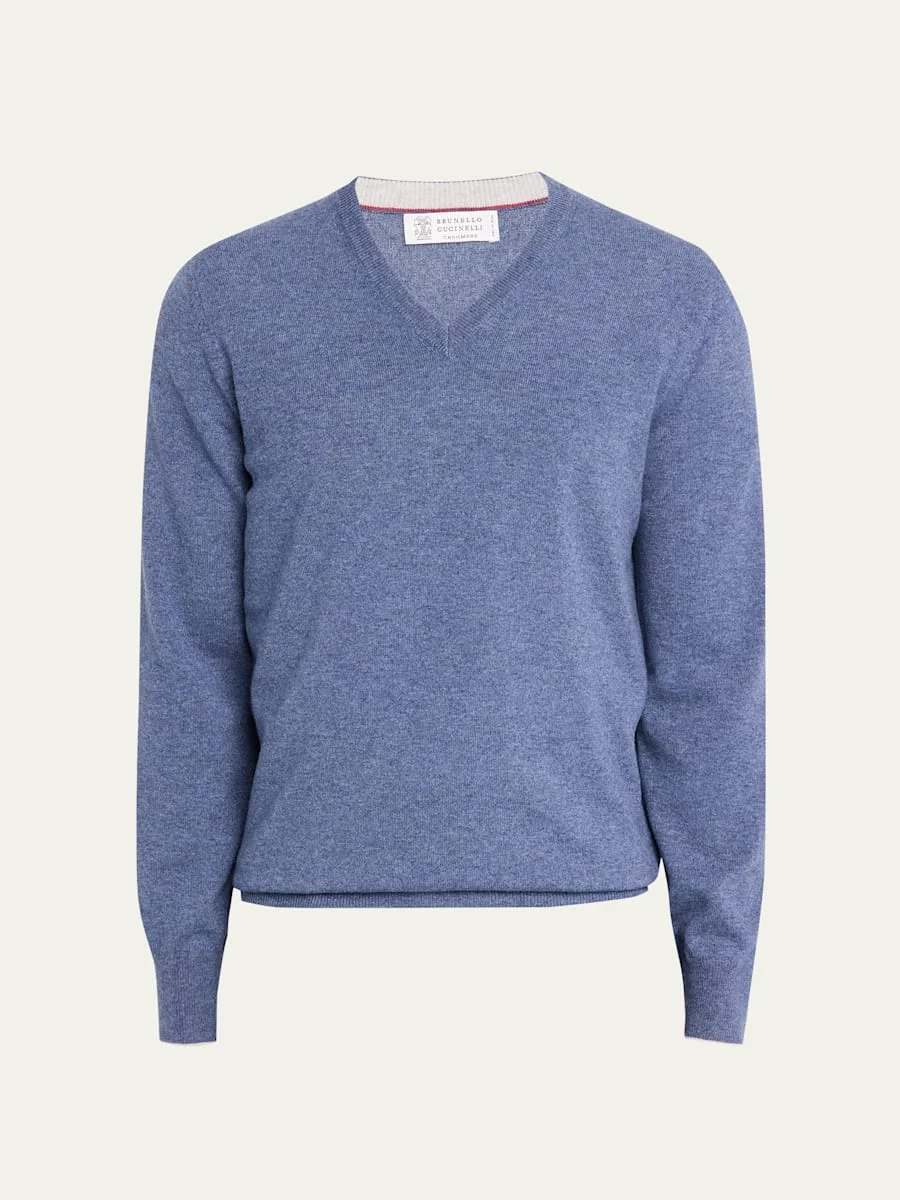Men's Cashmere Knit V-Neck Sweater - 1