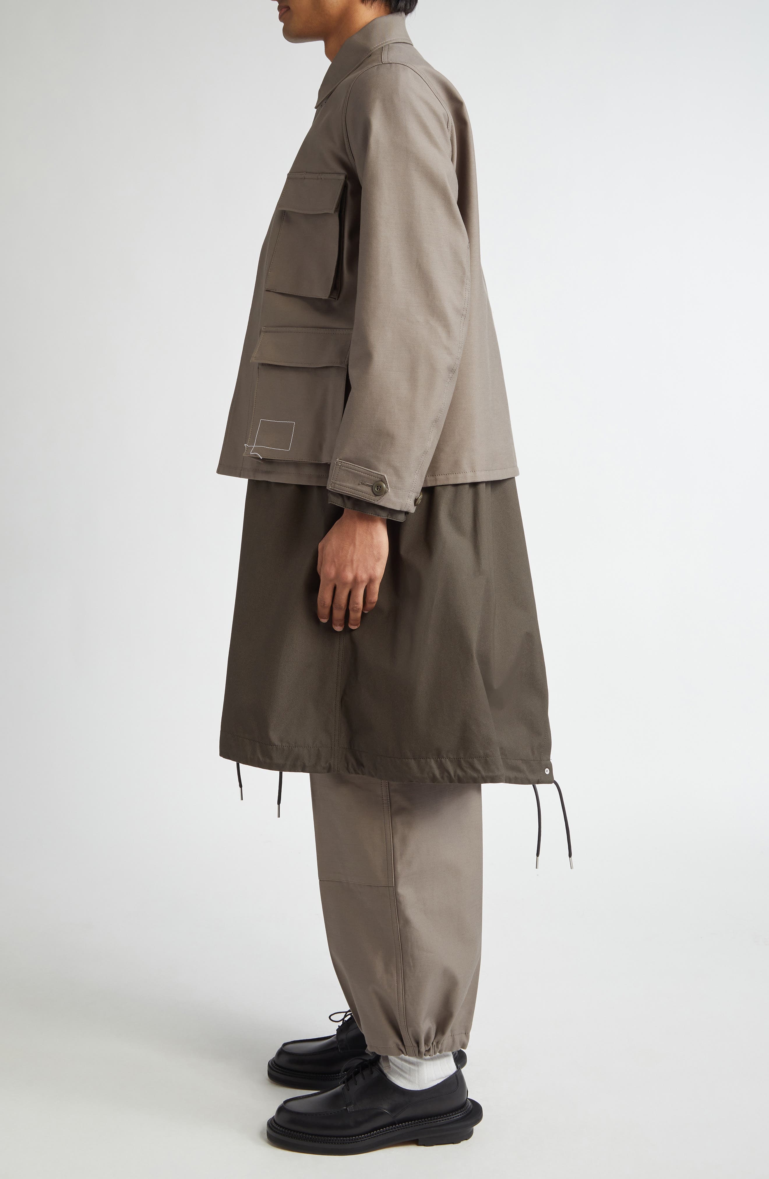 Sacai x WTAPS® Layered Mixed Media Coat in Taupe/Dark Khaki at Nordstrom - 4