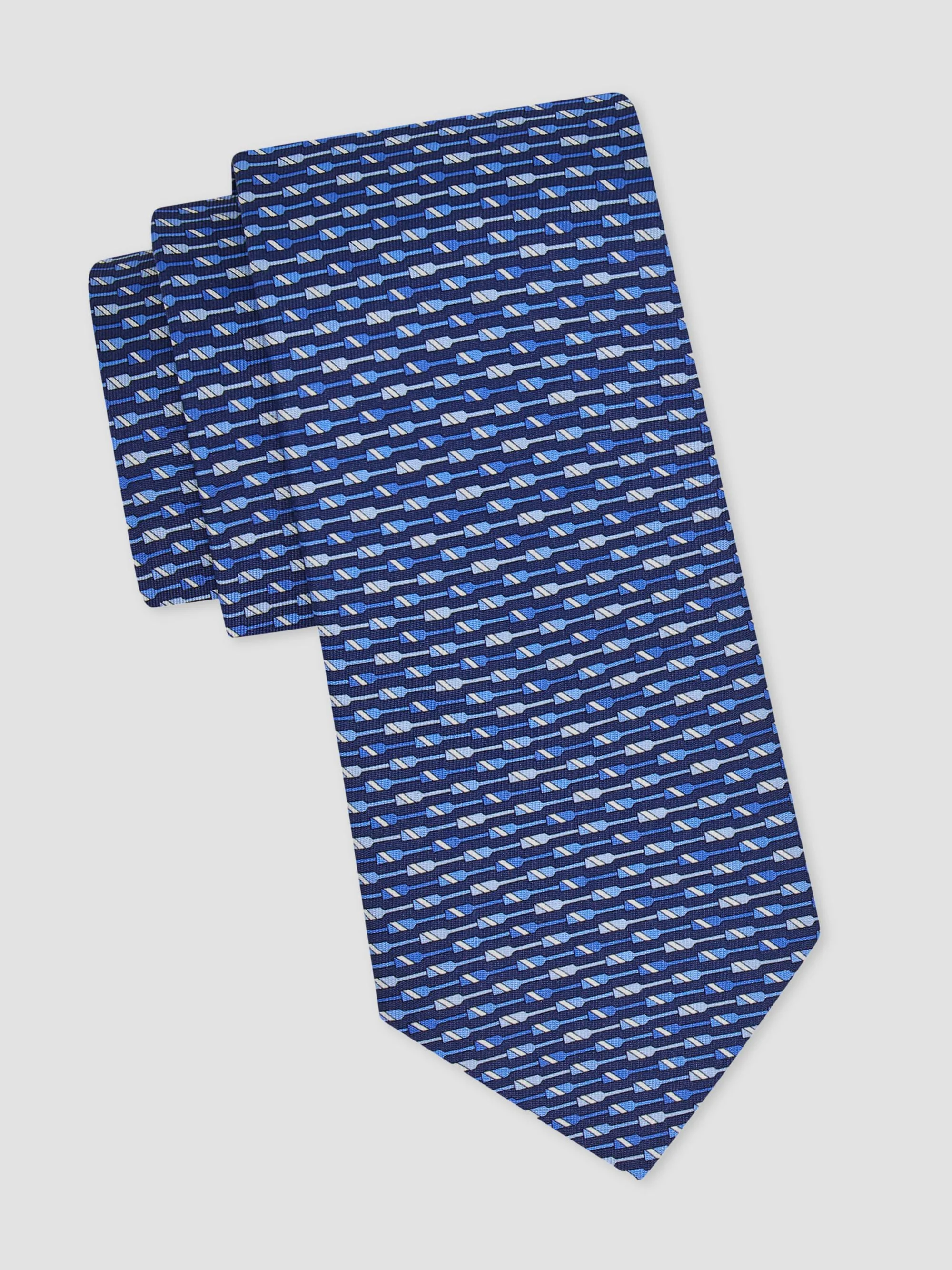 Men's Oar Print Silk Tie - Navy - 1