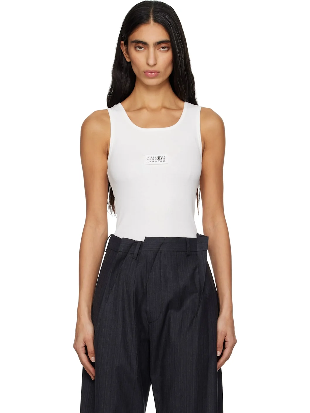 White Ribbed Jersey Tank Top - 1