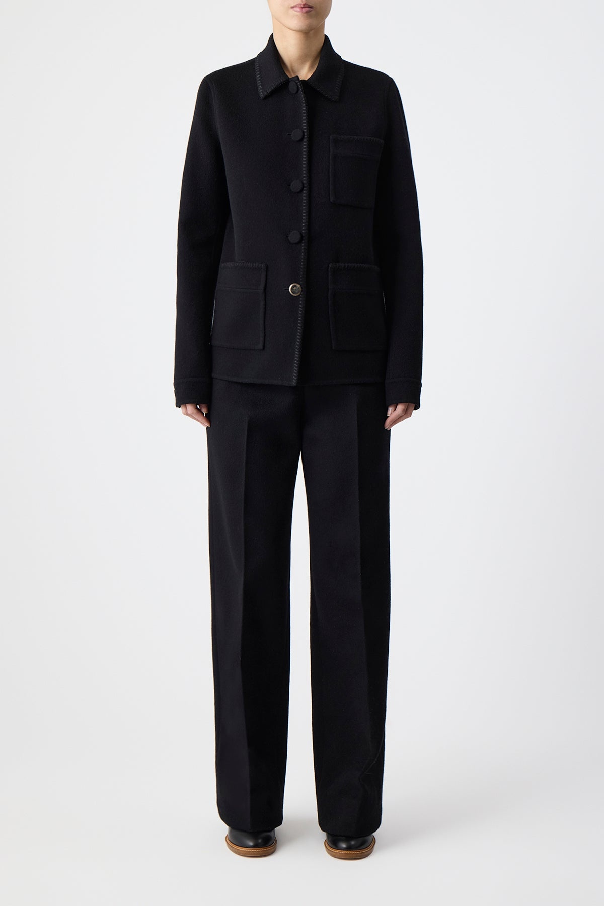 Ulu Chore Jacket in Black Double-Face Recycled Cashmere - 2