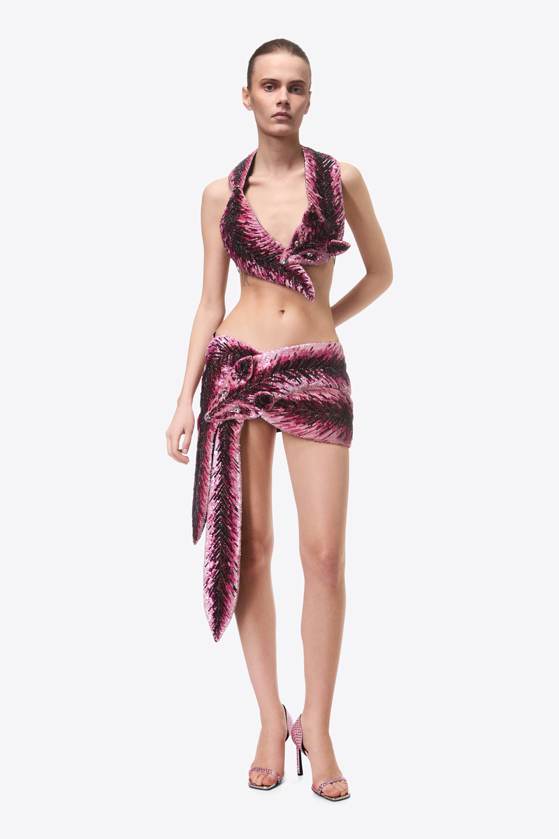 EMBROIDERED CRYSTAL PAILLETTE FOX MINI SKIRT 3