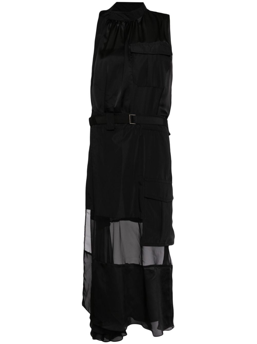 sheer-panelled belted dress - 1