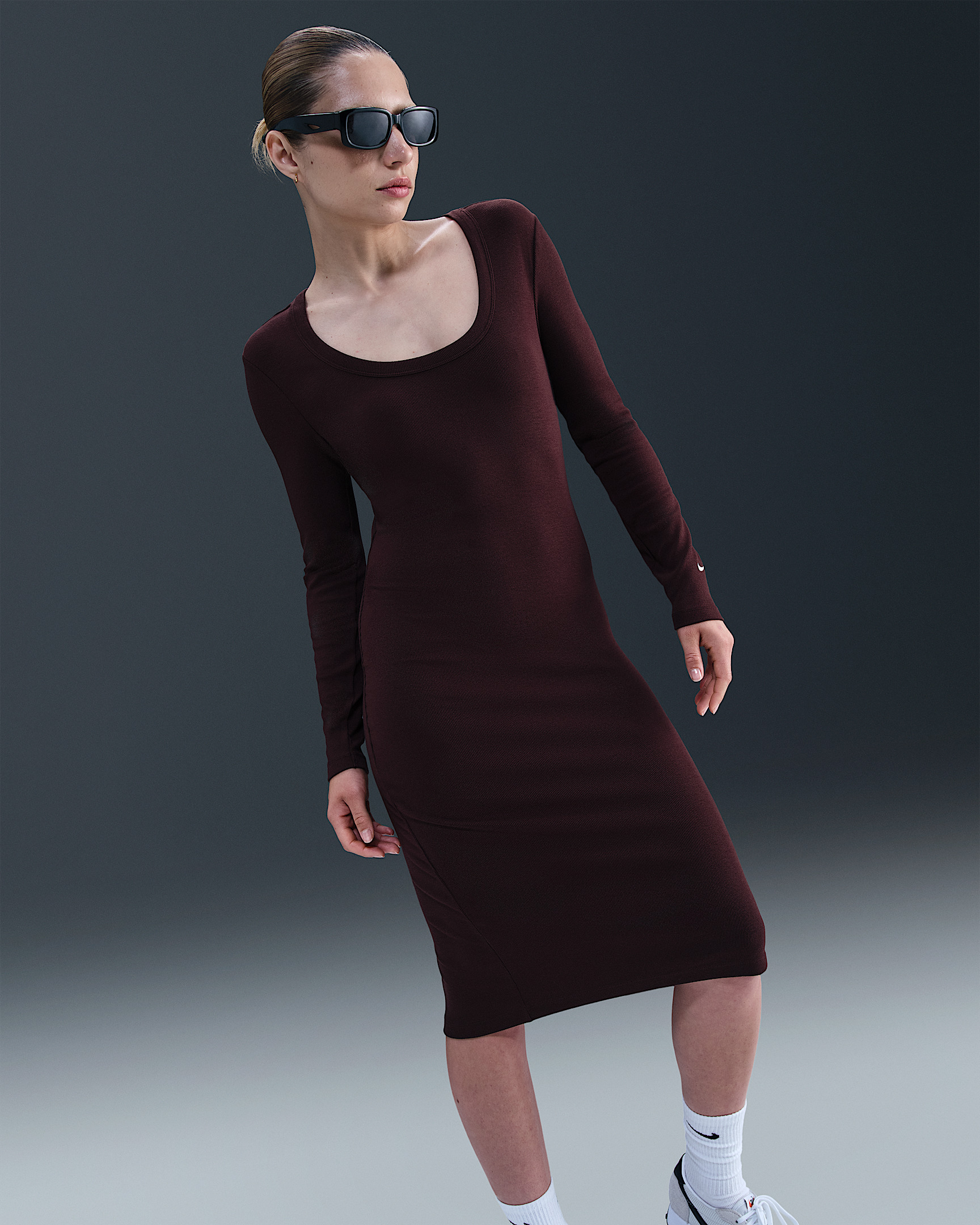 Nike Sportswear Chill Knit Women's Tight Long-Sleeve Midi Mini-Rib Dress - 2