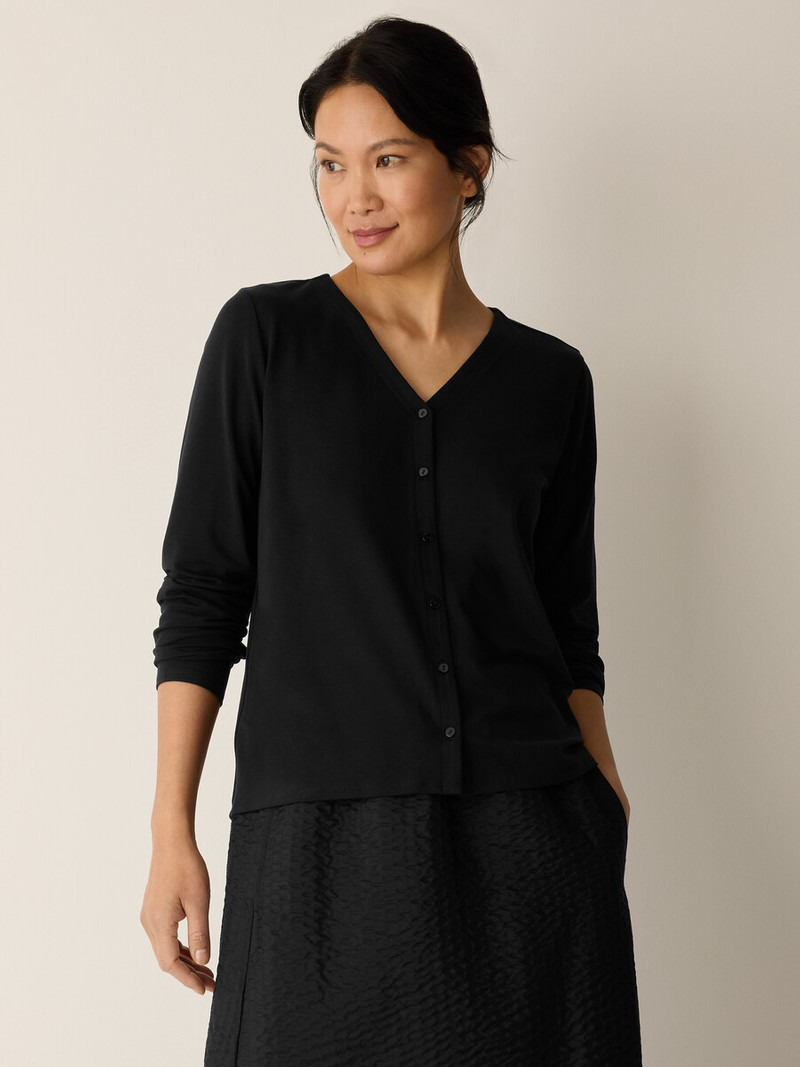 EILEEN FISHER Stretch Jersey Knit Button-Front Top outlook
