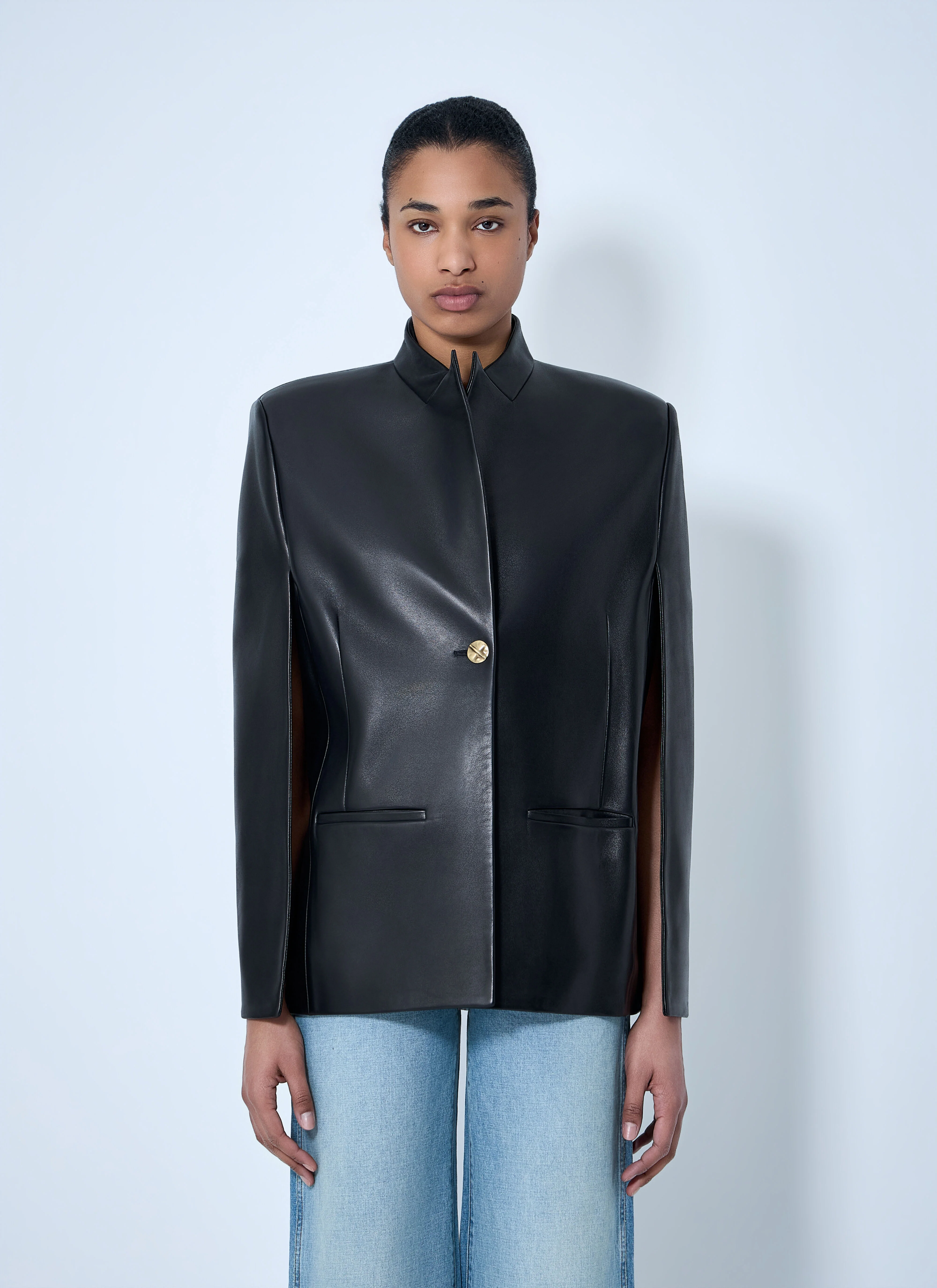 Single-Breasted Leather Jacket - 1