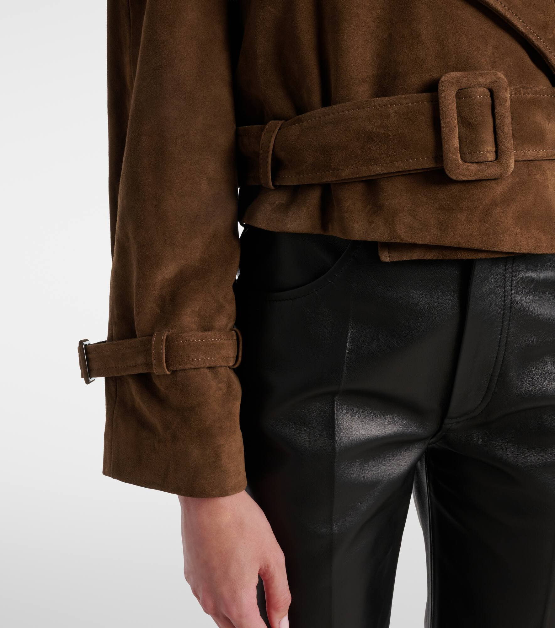 Hatti belted cropped suede trench coat - 5