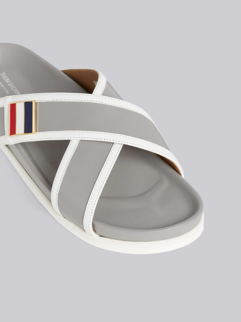 Thom Browne Dark Grey Vitello Calf Leather Stripe Enamel Buckle Criss Cross Sandal outlook