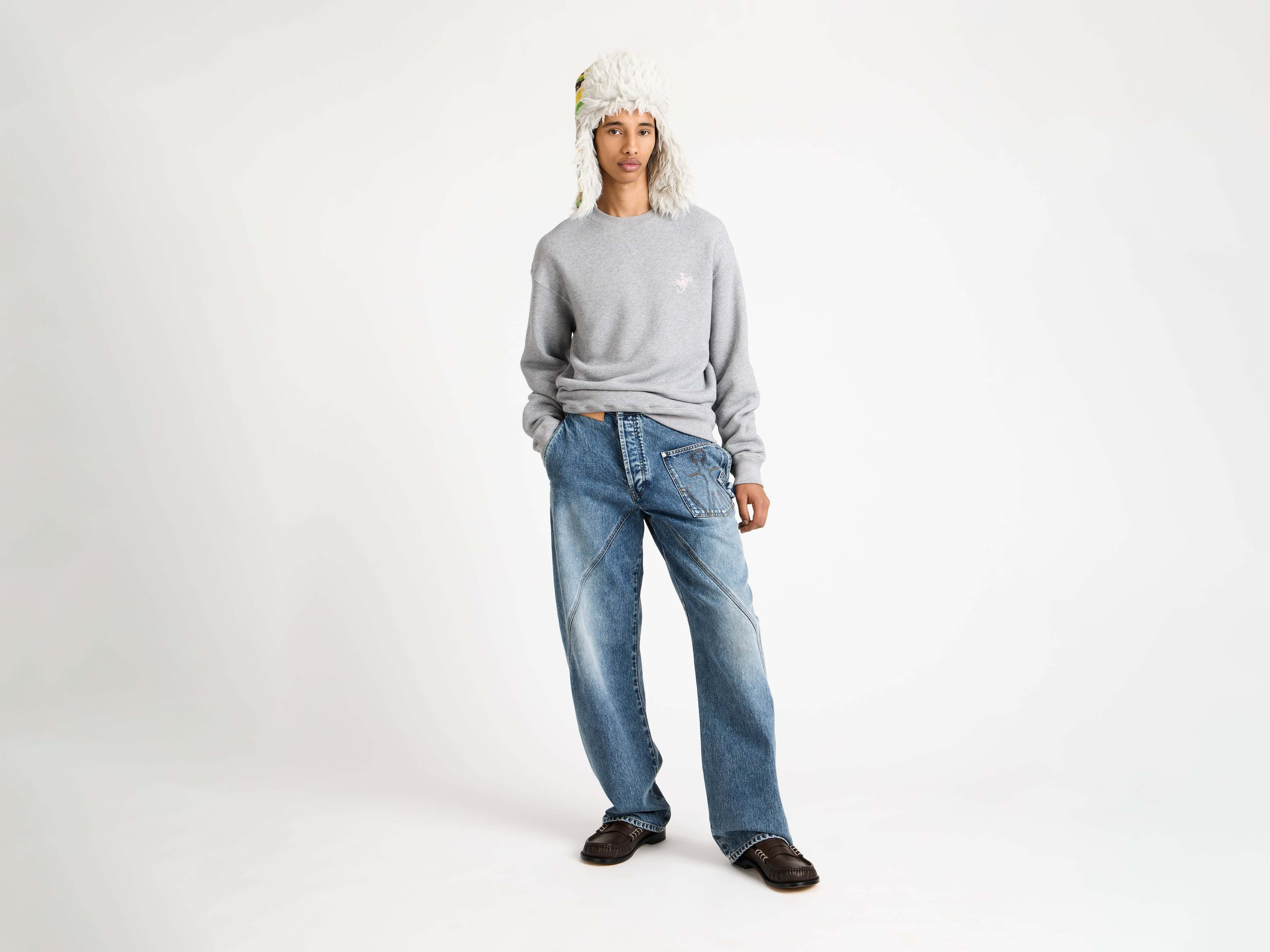 RIBBON ANCHOR SWEATSHIRT IN MID GREY MELANGE - 2