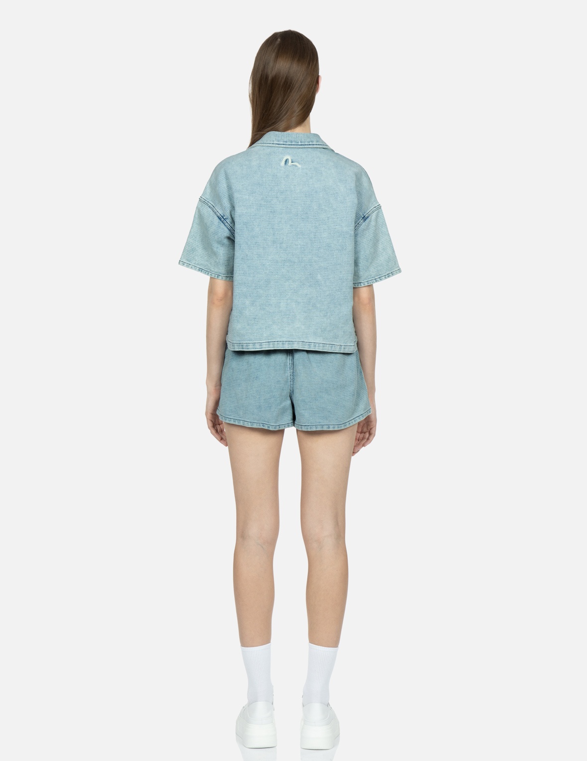 GRAFFITI SEAGULL PRINT BOXY DENIM SHIRT - 6