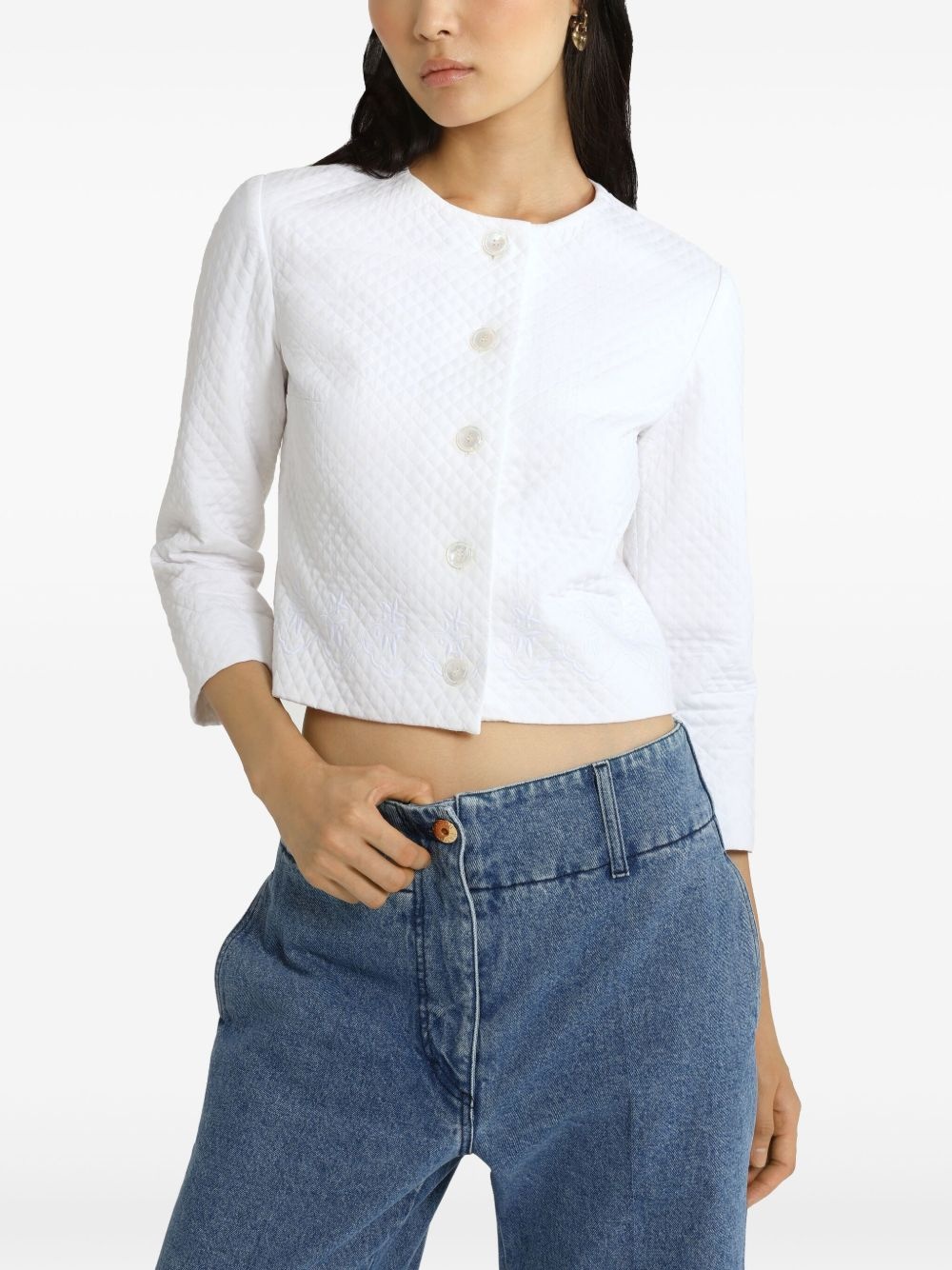 collarless quilted jacket - 4