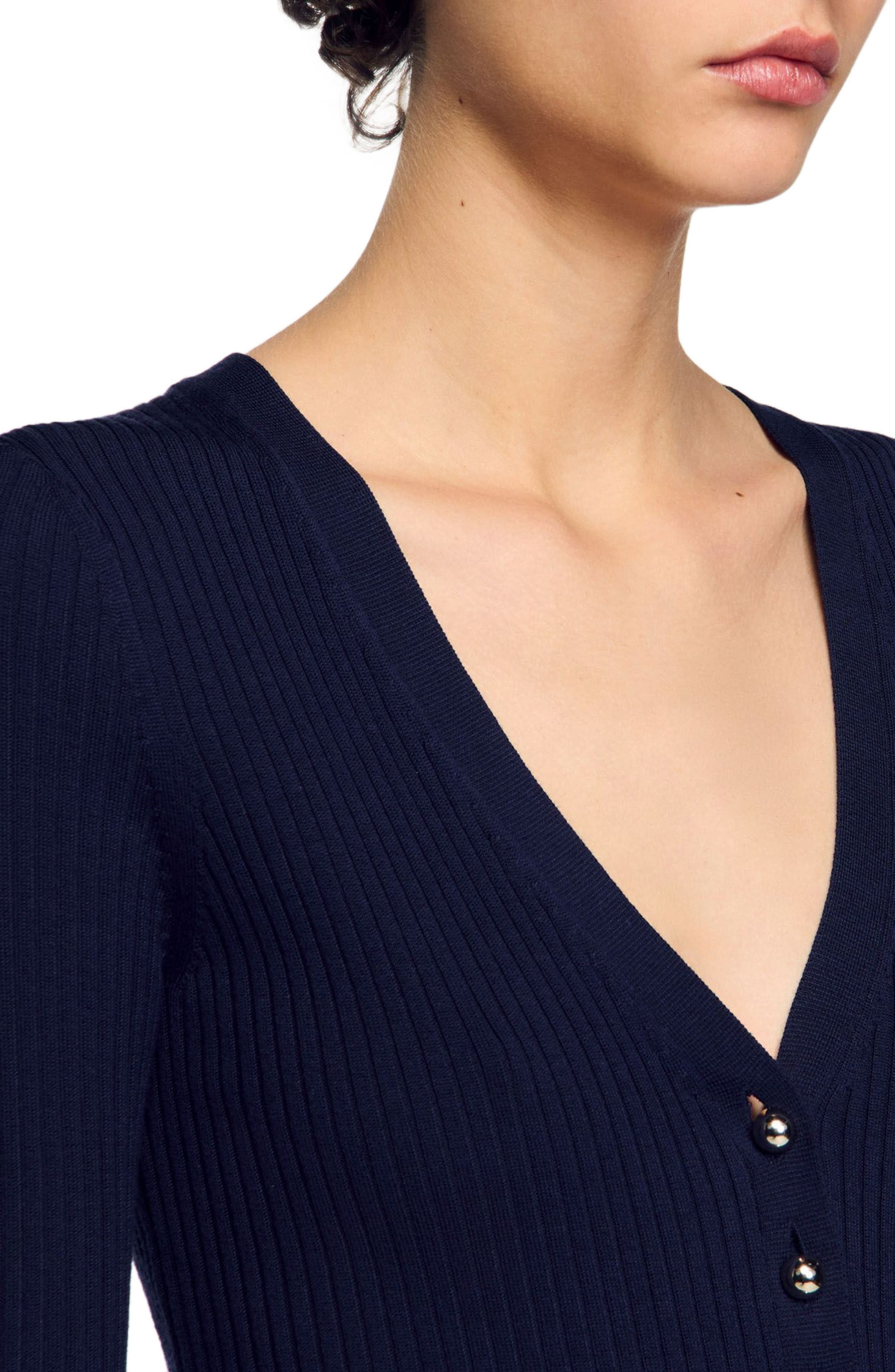 SANDRO Rib knit cardigan in Navy Blue at Nordstrom - 4