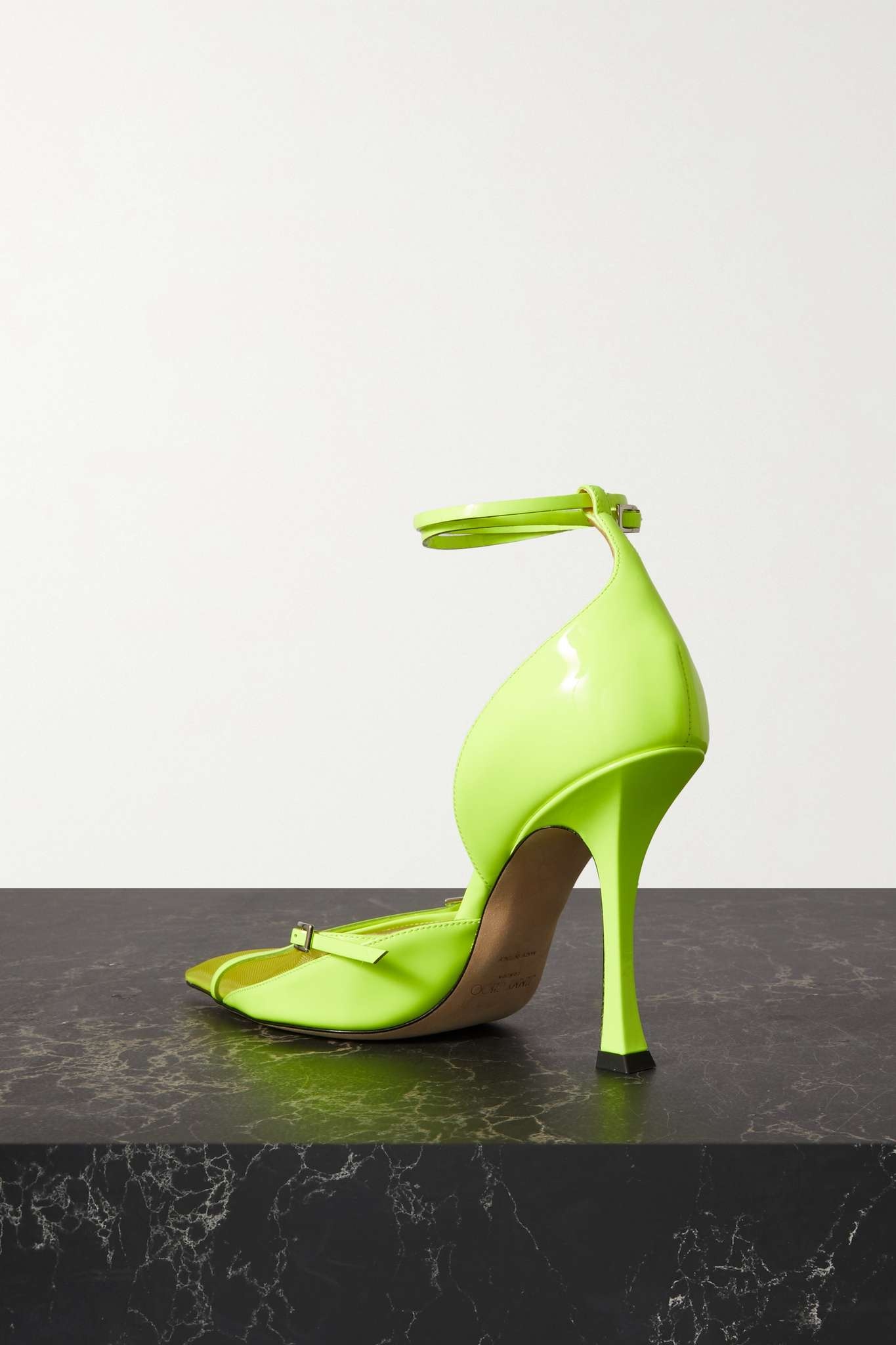 + Mugler Strap 100 buckled neon leather and mesh pumps - 3