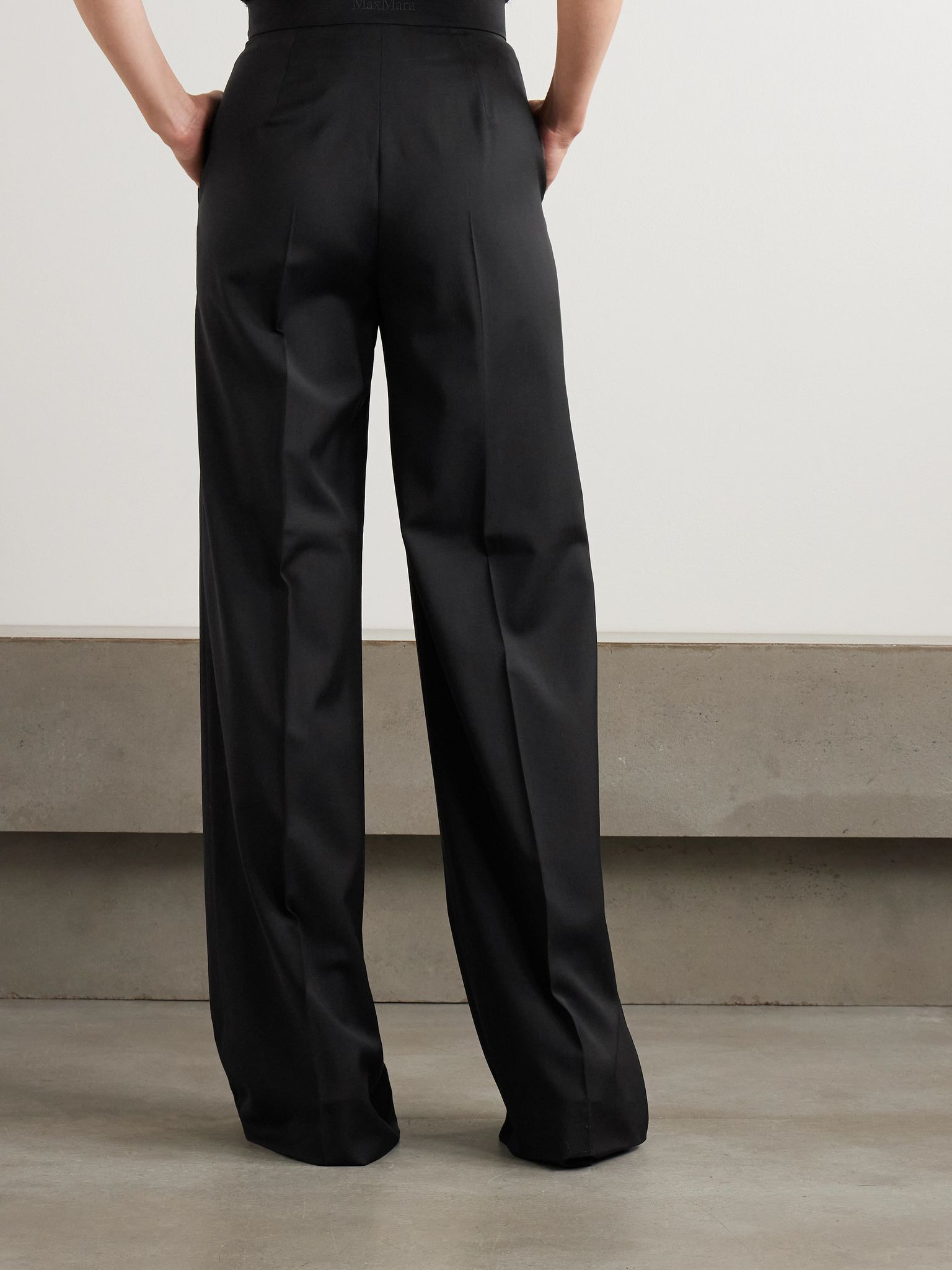 Fernet embroidered wool-canvas wide-leg pants Black - 4