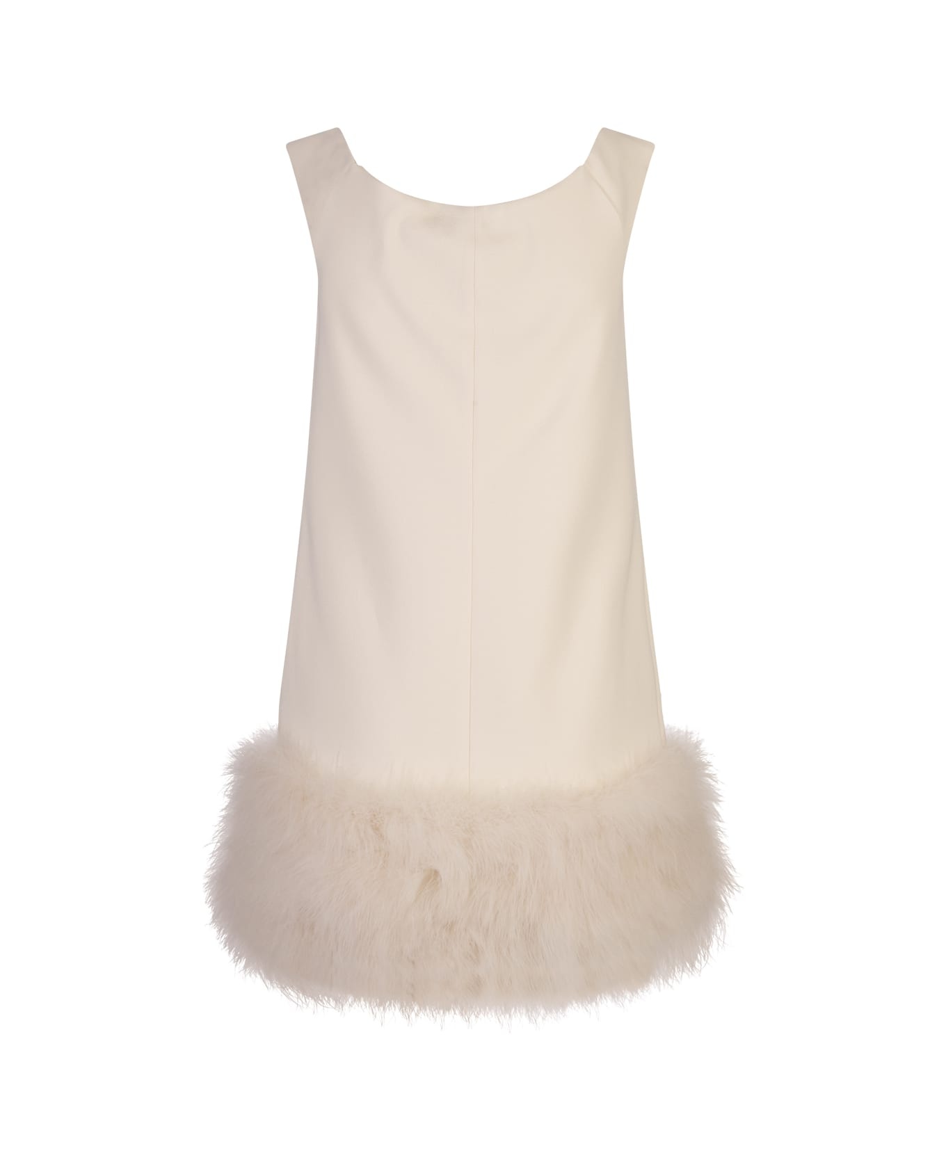 White Sable Crepe Dress With Marabou Feathers - 2