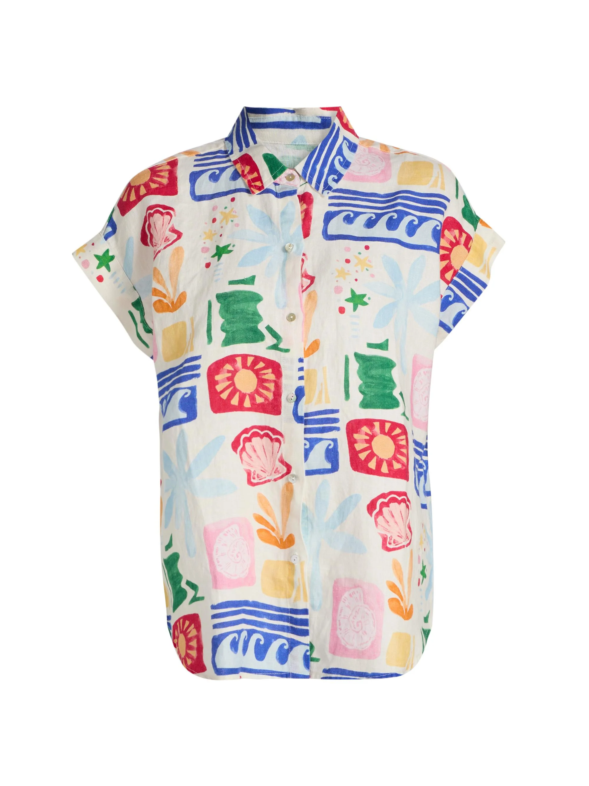 Women's Farrah Printed Linen Short-Sleeve Shirt - Bahama - 1