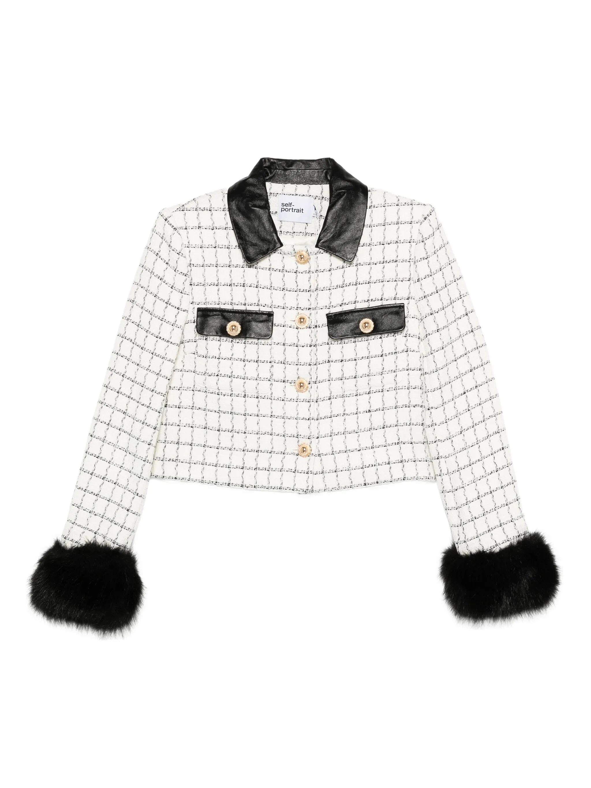 Self-portrait Checked Faux-fur Cuff Jacket - 1