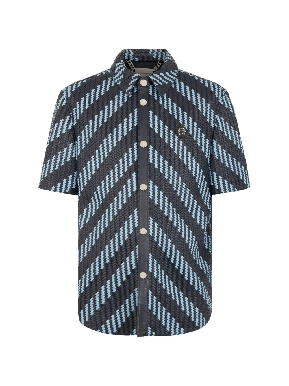 woven striped leather shirt - 1
