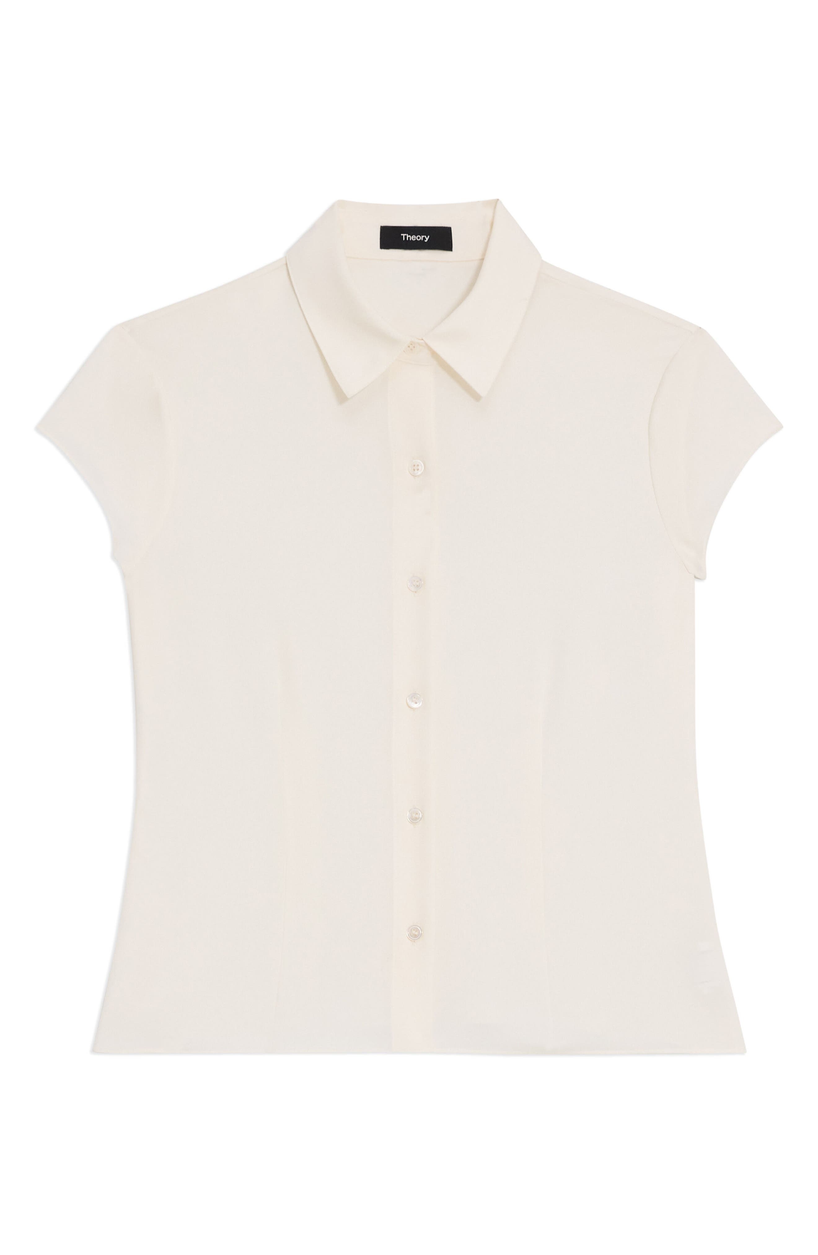 Theory Cap Sleeve Silk Shirt in Iv at Nordstrom - 4