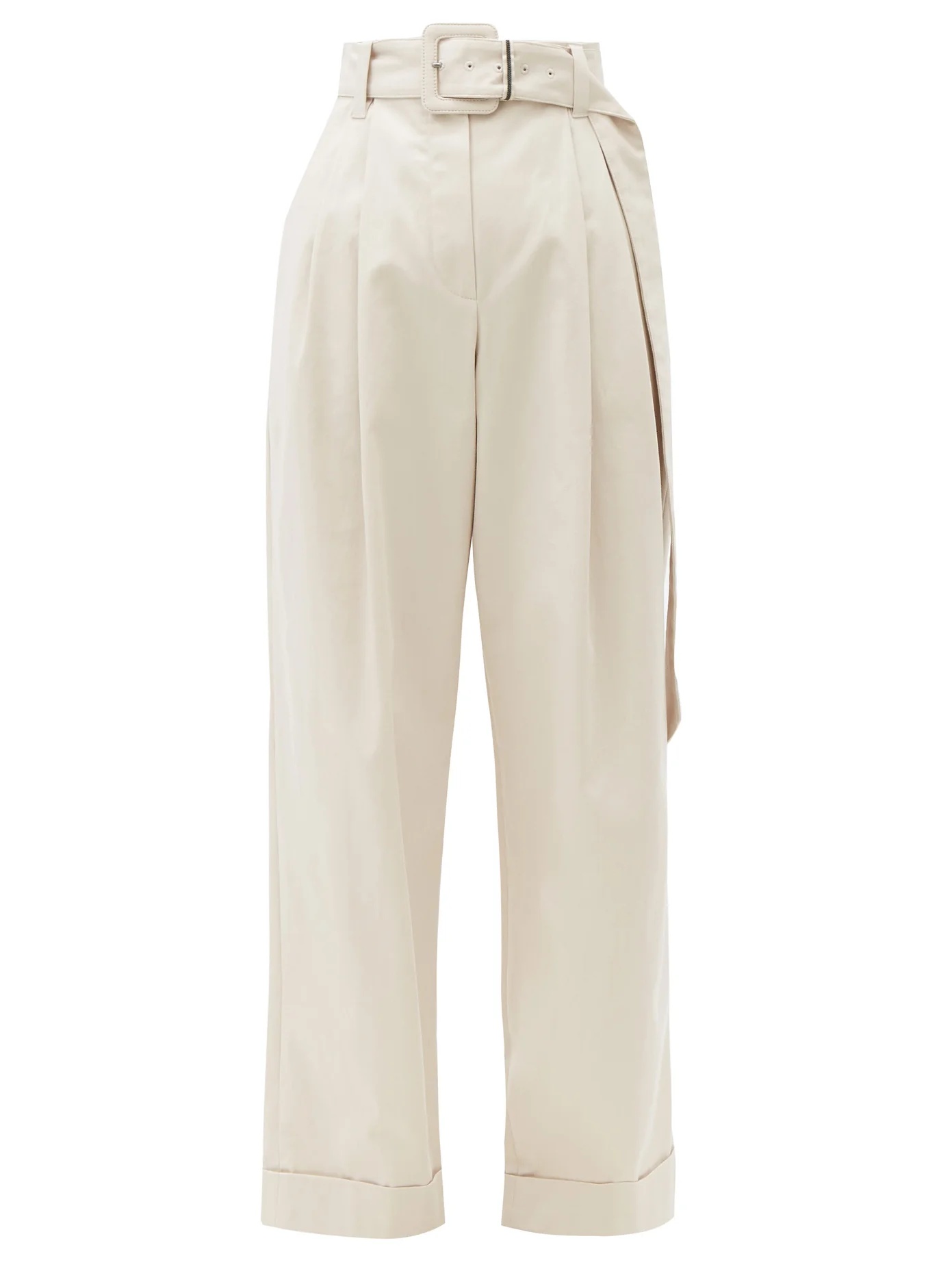 Belted cotton-blend wide-leg trousers - 1