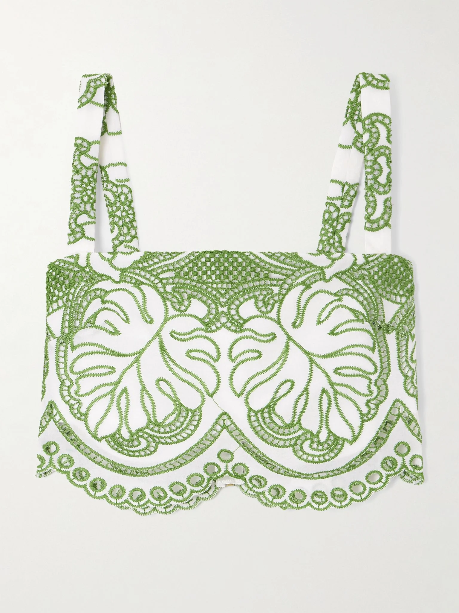 Delia scalloped cropped broderie anglaise poplin top Green - 1